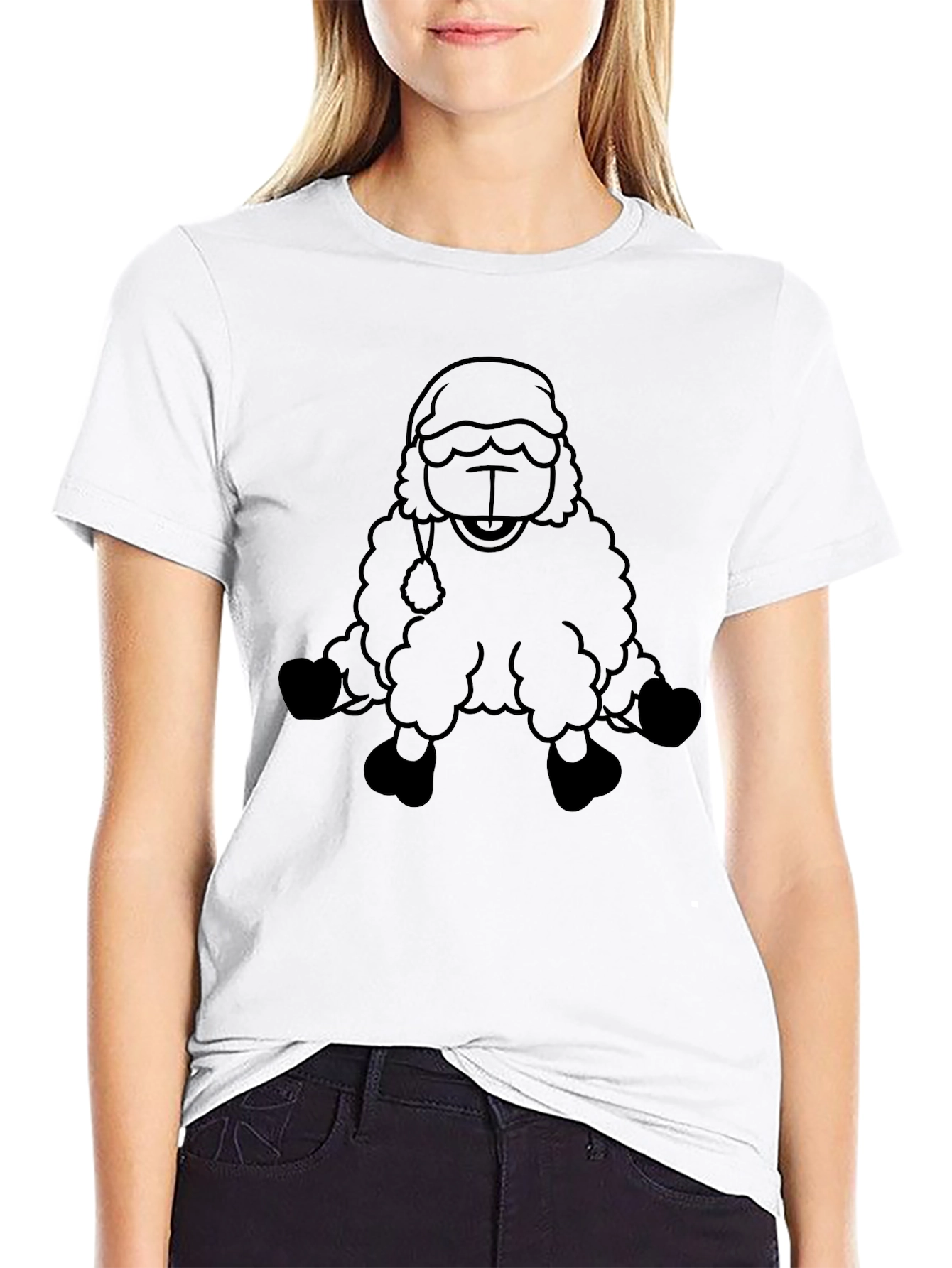 Cartoon Sheep Graphic Black T-Shirt