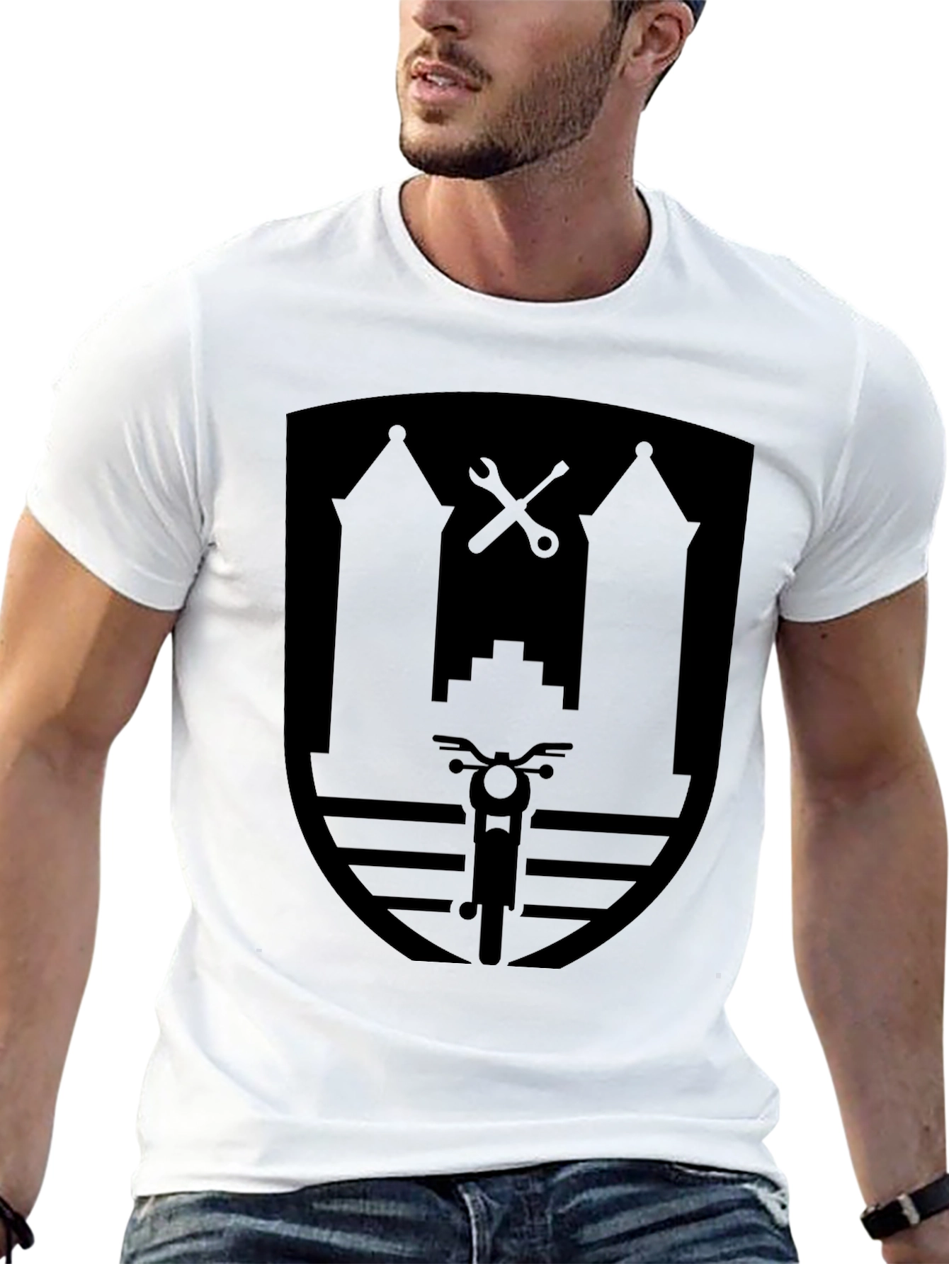 Motorcycle Shield Graphic Black T-Shirt