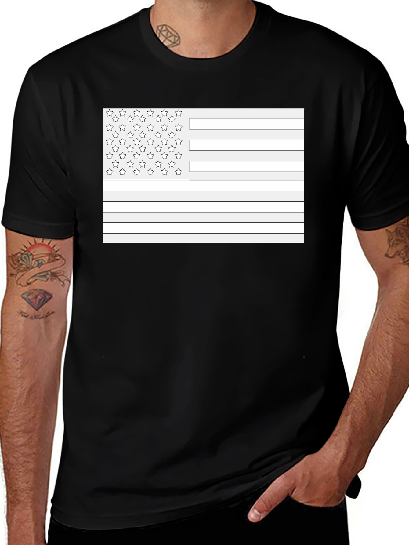 American Flag Outline Black T-Shirt