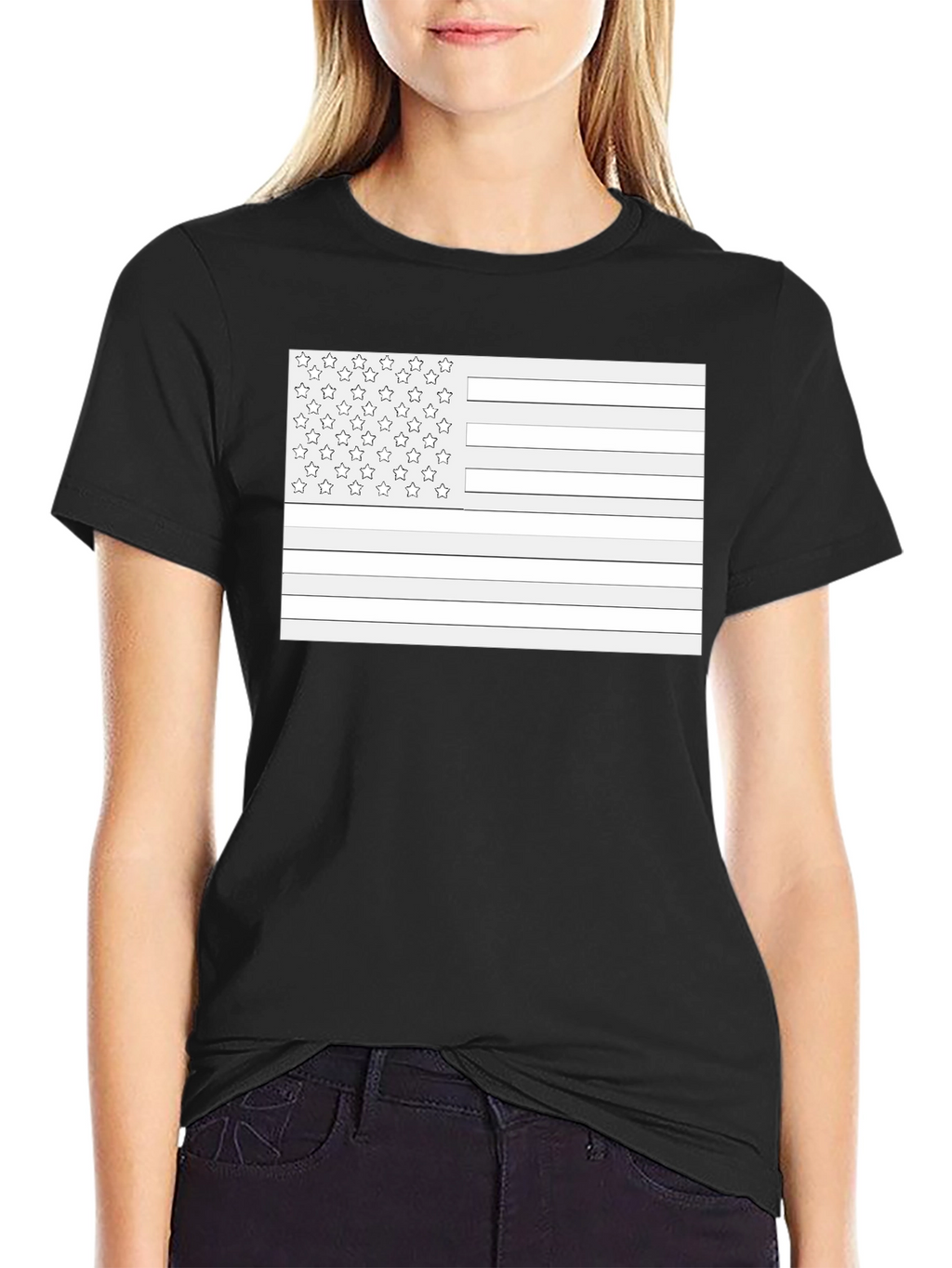 American Flag Outline Black T-Shirt