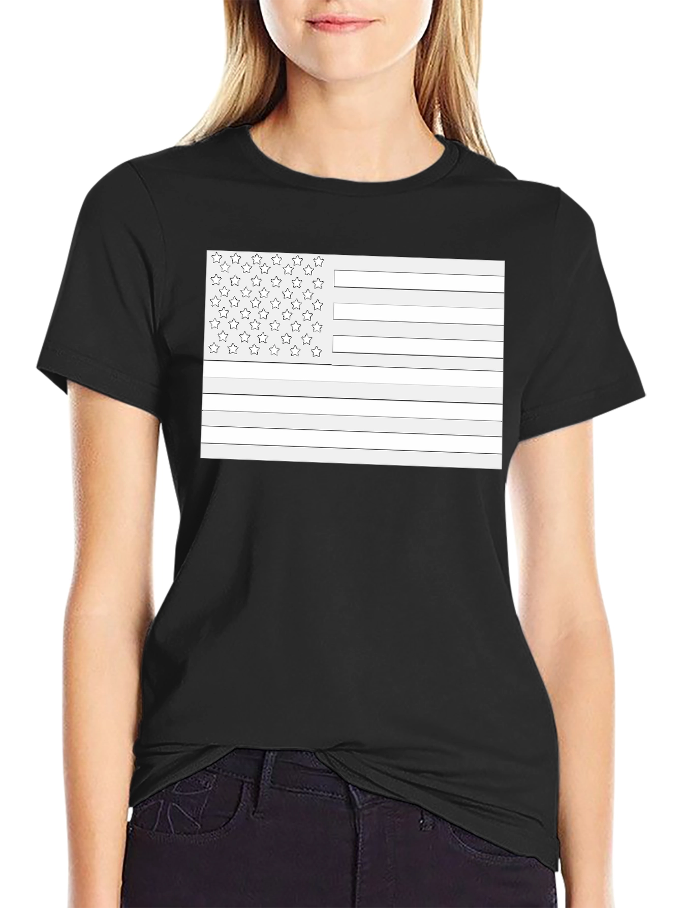 American Flag Outline Black T-Shirt