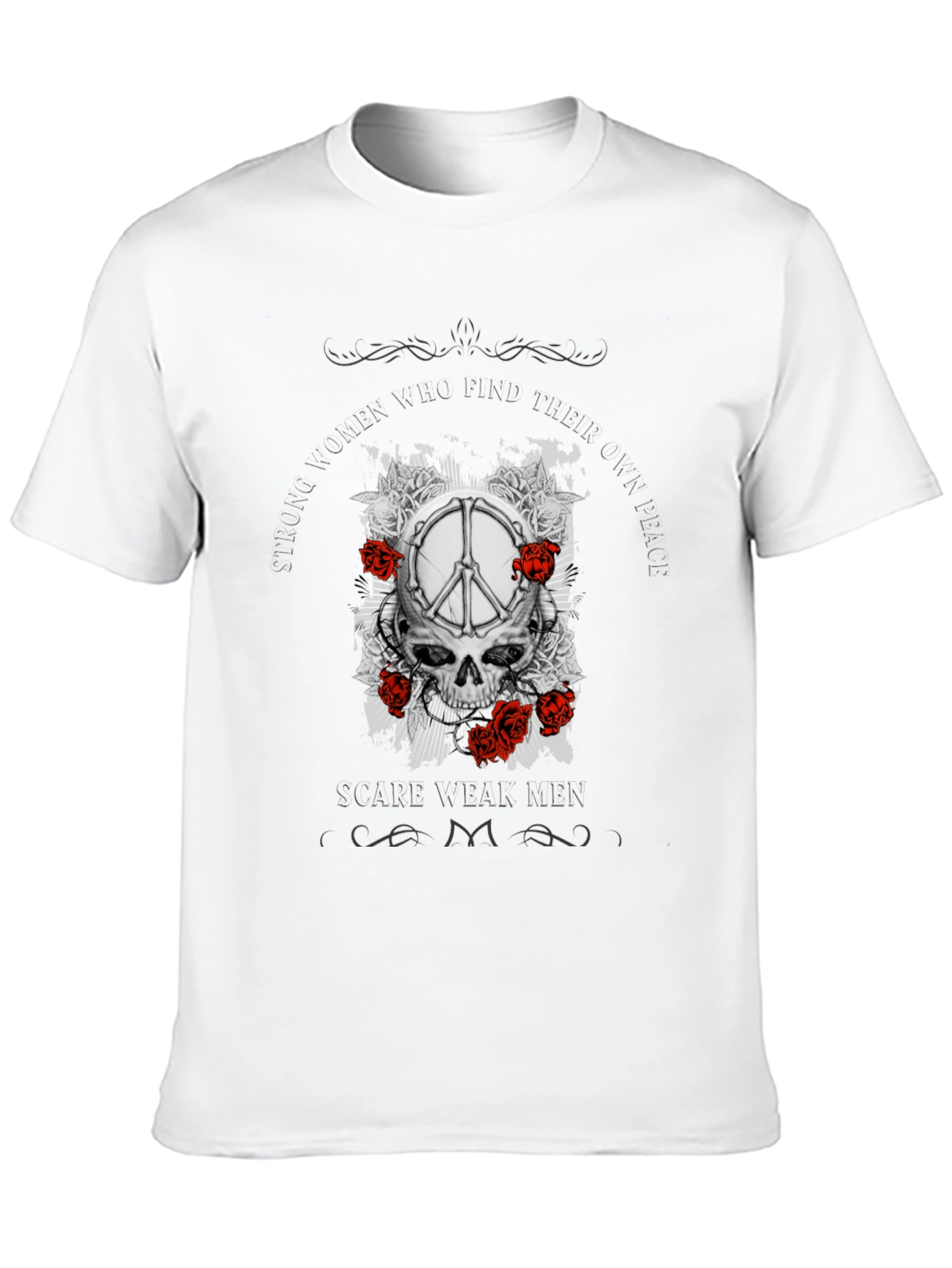 Skull & Peace Sign Graphic Print T-Shirt