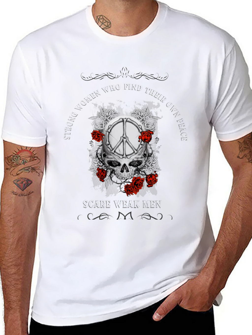 Skull & Peace Sign Graphic Print T-Shirt