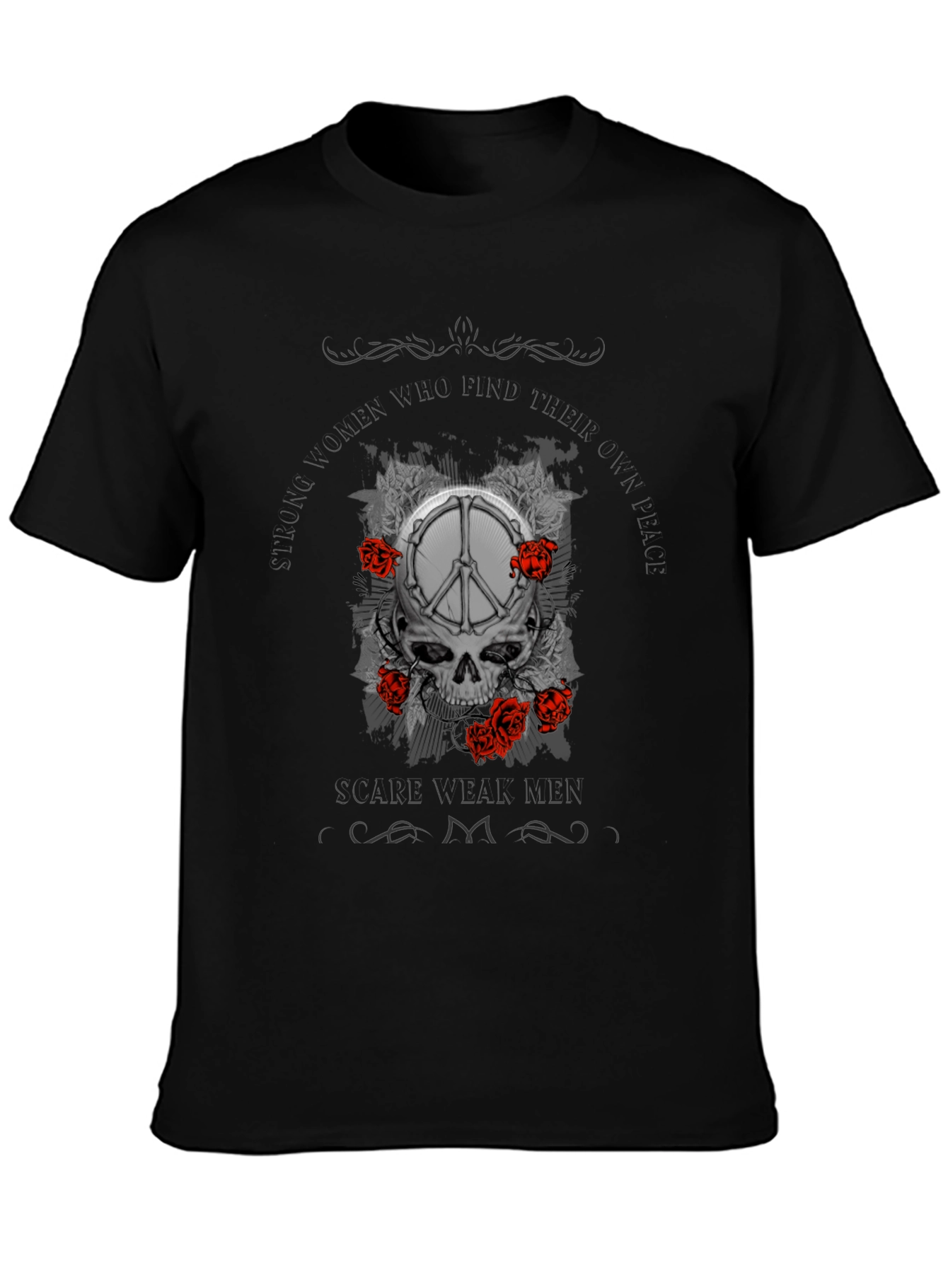Skull & Peace Sign Graphic Print T-Shirt