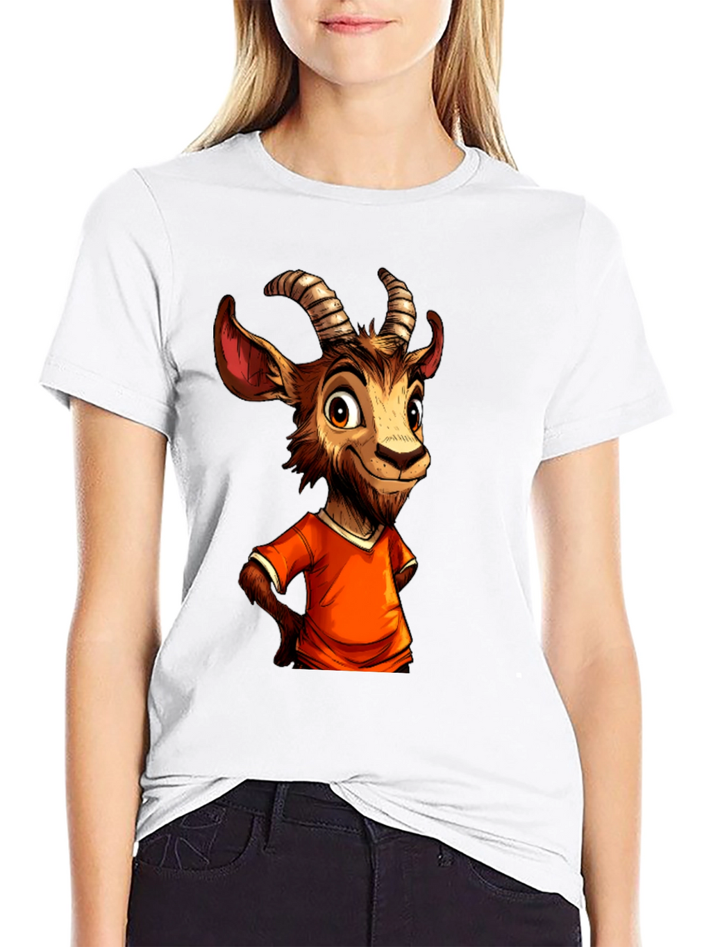 Cartoon Goat Graphic Tee - Black