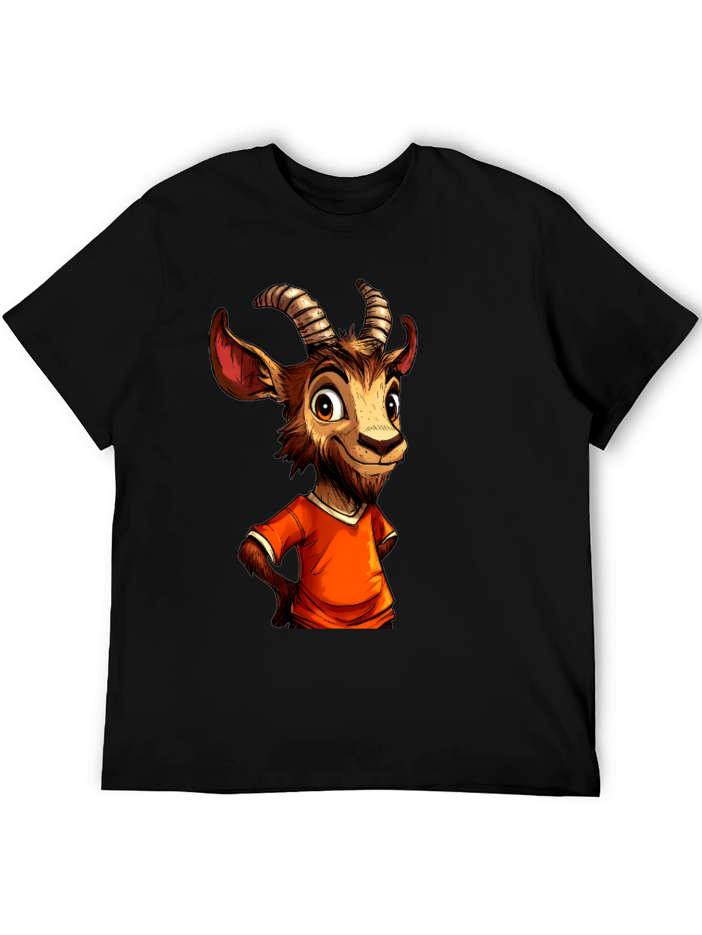 Cartoon Goat Graphic Tee - Black