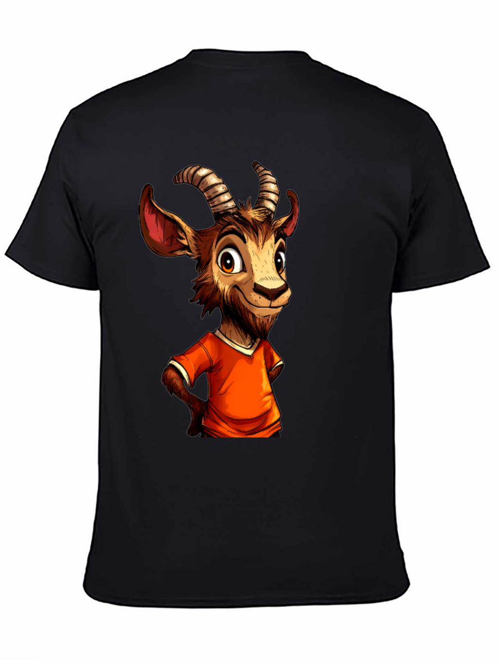 Cartoon Goat Graphic Tee - Black