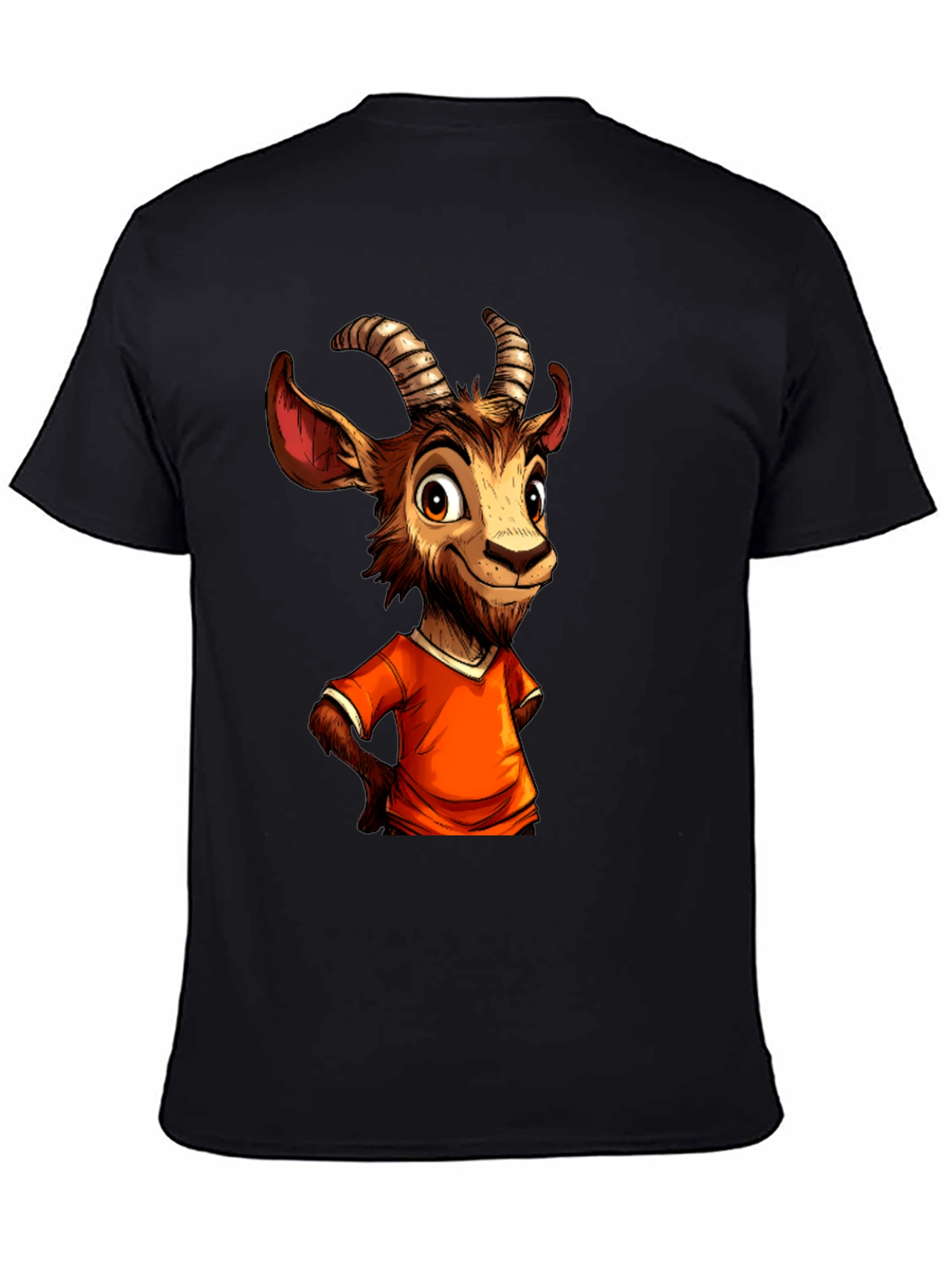 Cartoon Goat Graphic Tee - Black
