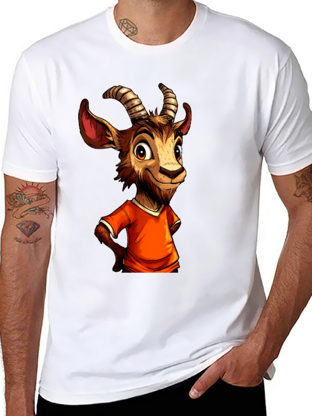 Cartoon Goat Graphic Tee - Black