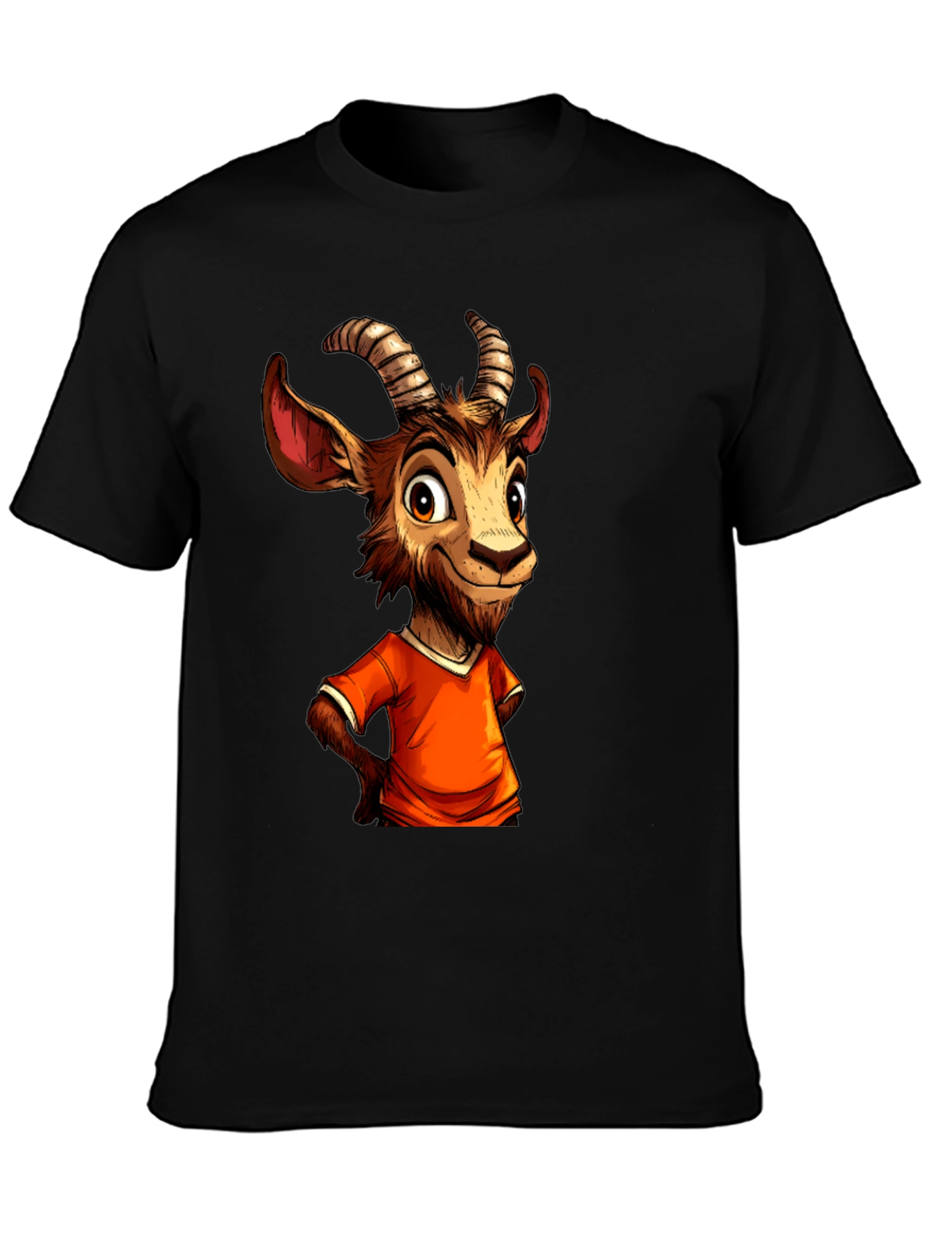 Cartoon Goat Graphic Tee - Black