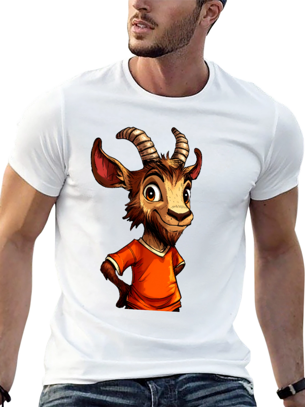 Cartoon Goat Graphic Tee - Black