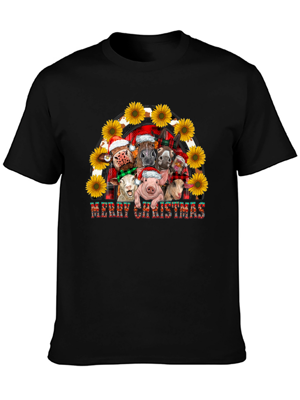 Merry Christmas Farm Animals Graphic Tee