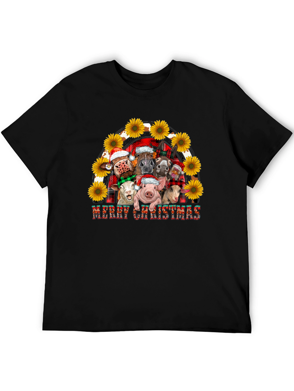 Merry Christmas Farm Animals Graphic Tee