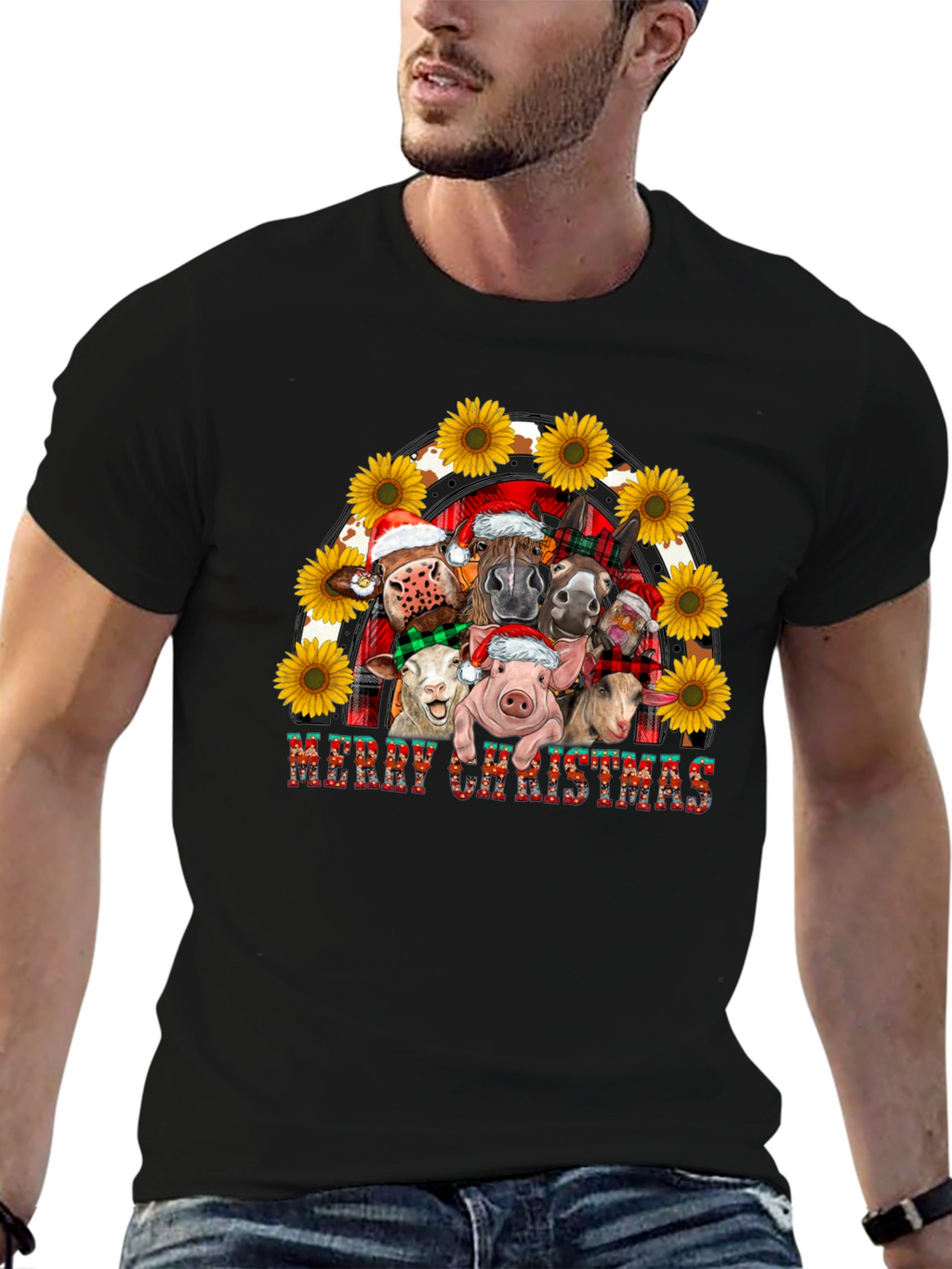 Merry Christmas Farm Animals Graphic Tee
