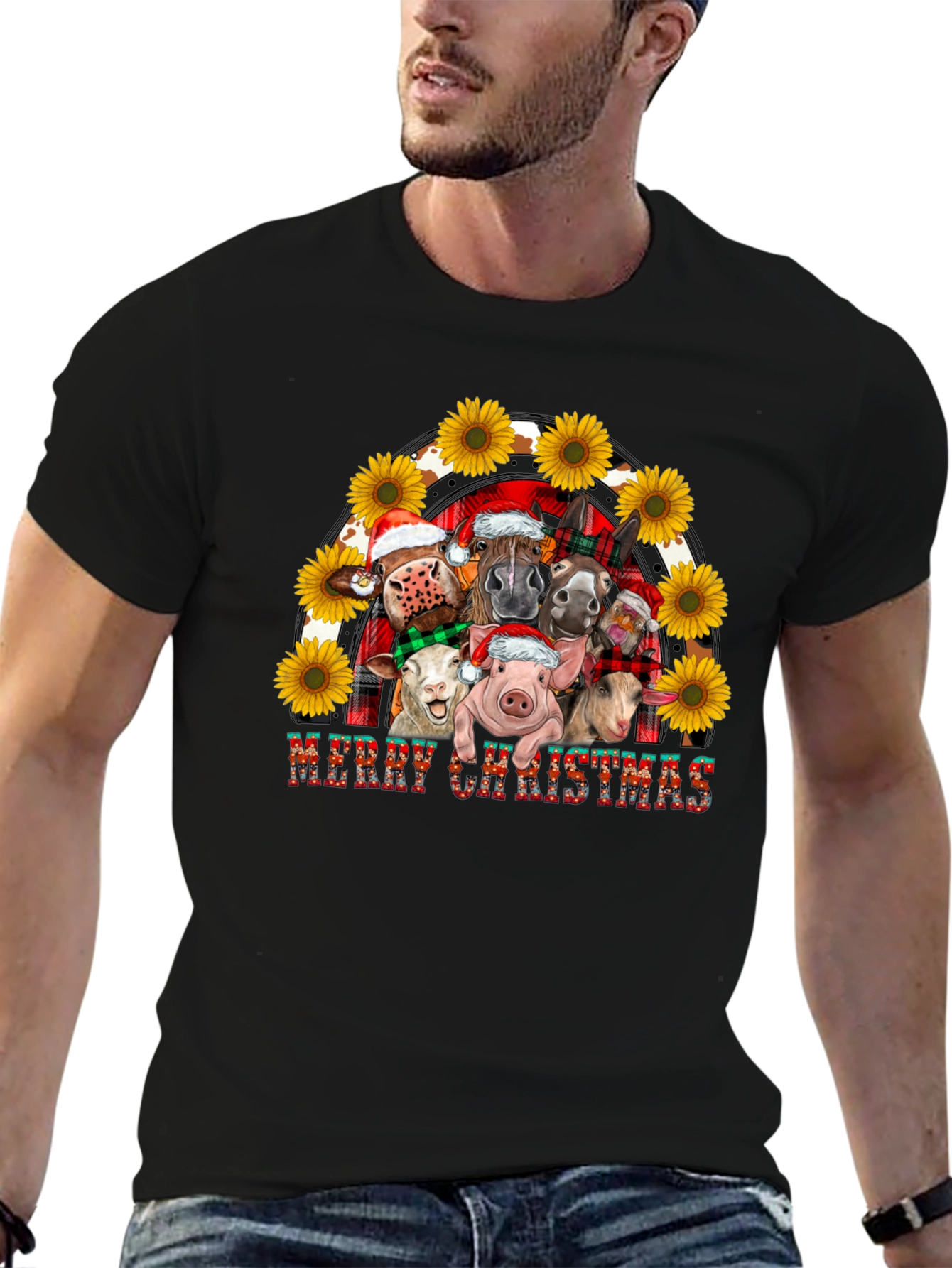 Merry Christmas Farm Animals Graphic Tee