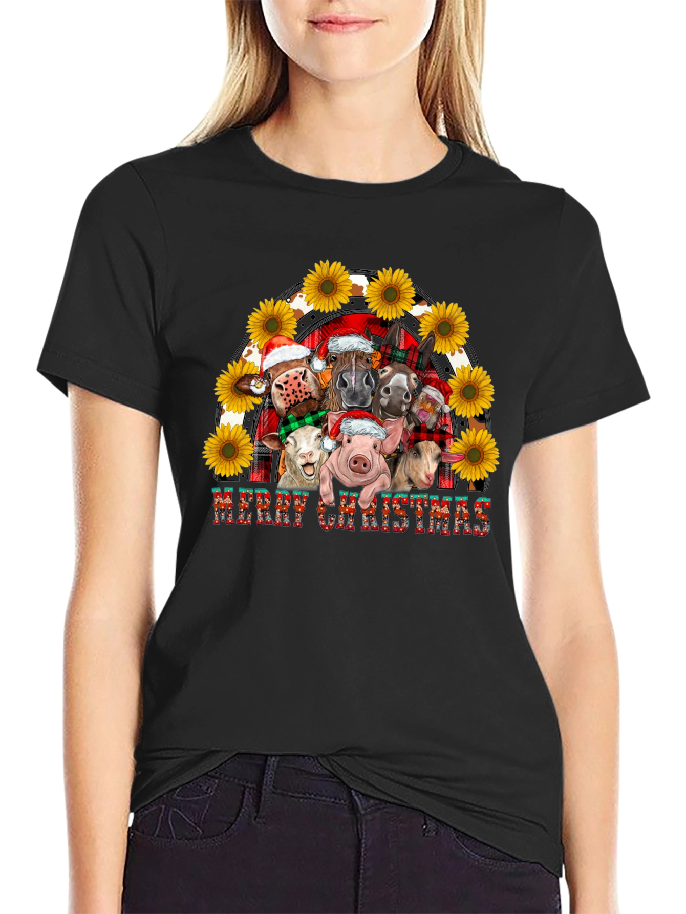 Merry Christmas Farm Animals Graphic Tee