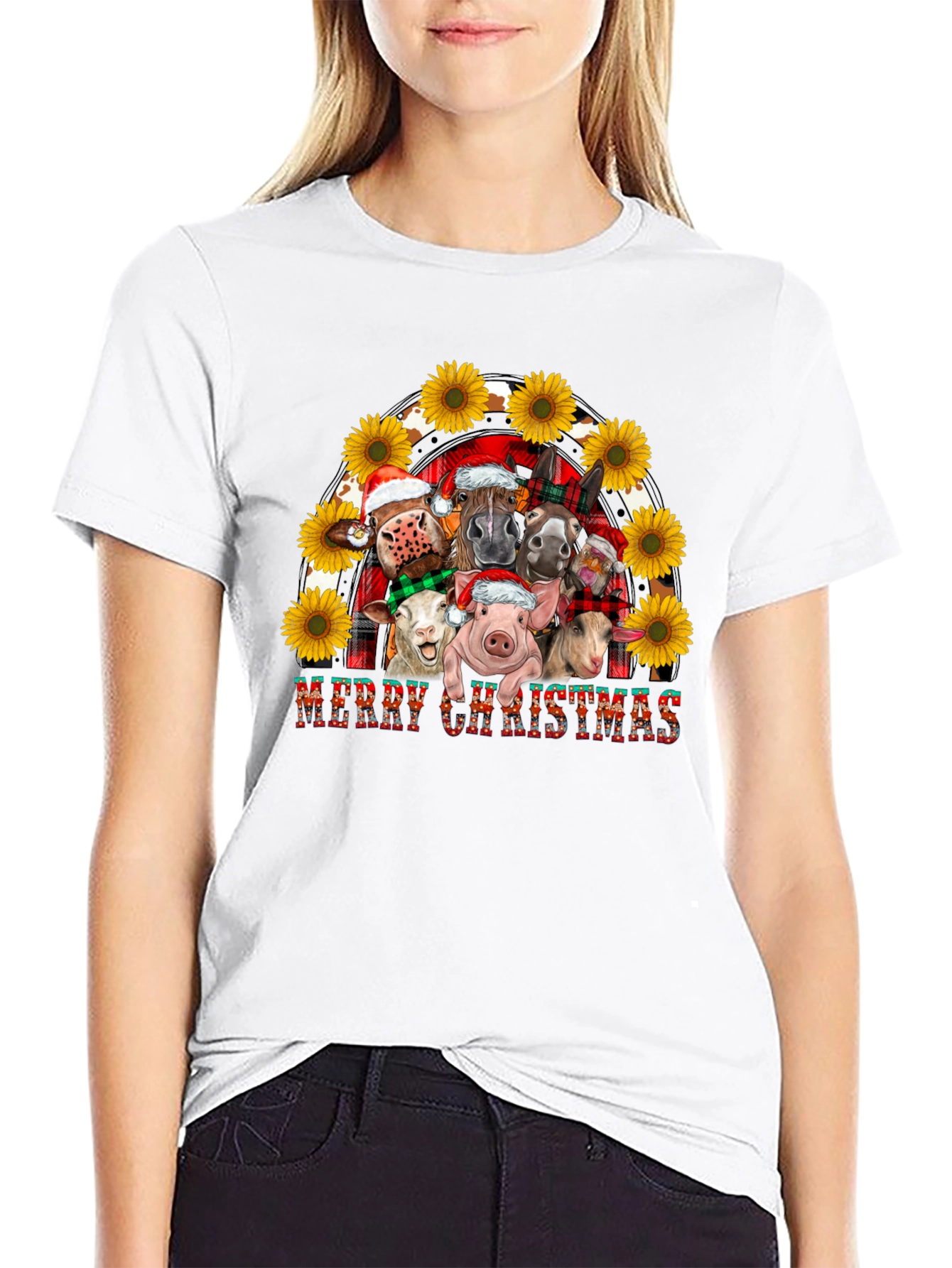 Merry Christmas Farm Animals Graphic Tee