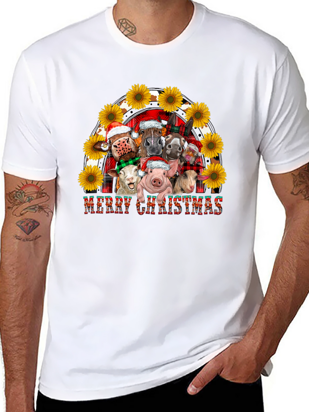 Merry Christmas Farm Animals Graphic Tee