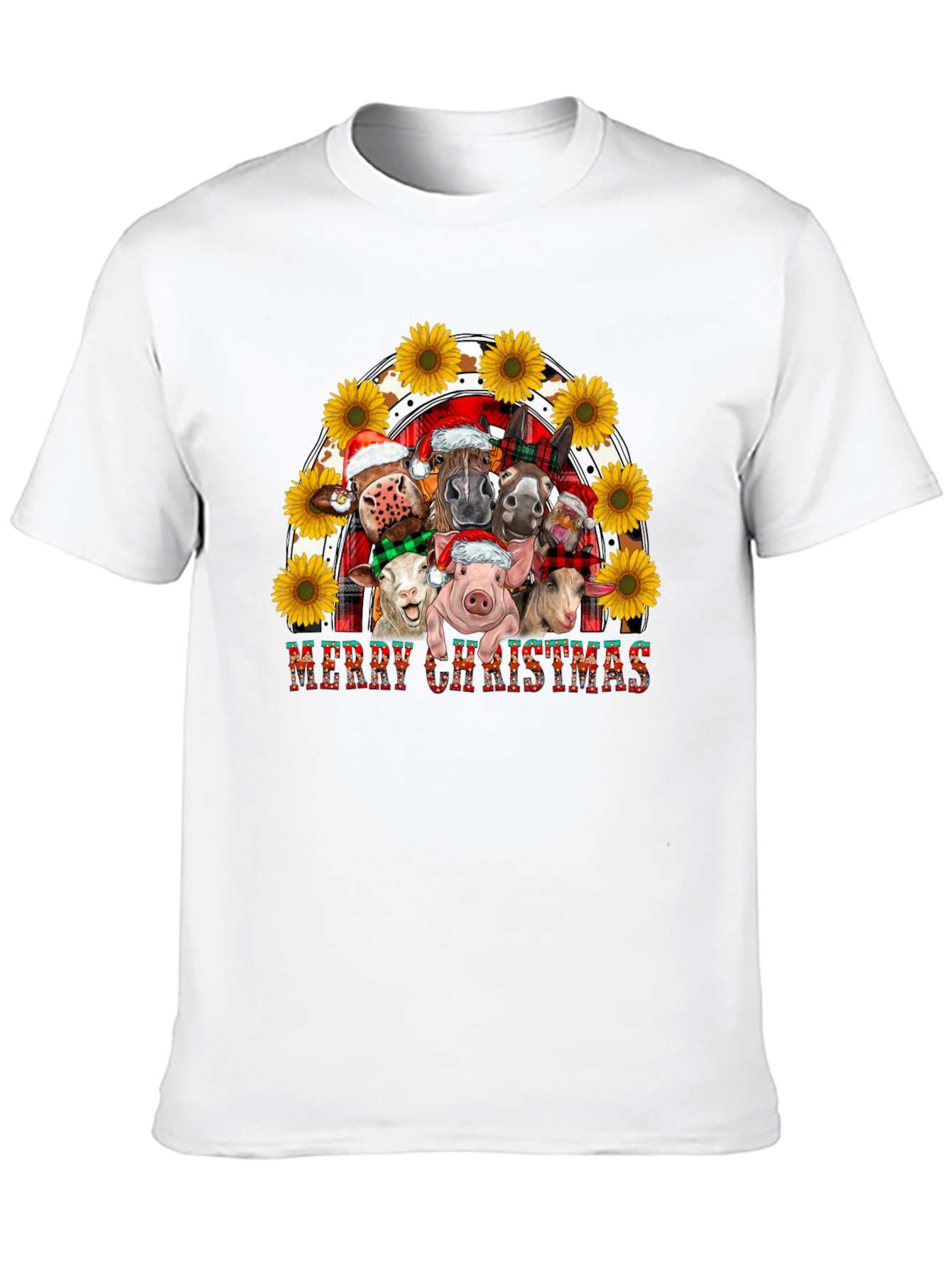 Merry Christmas Farm Animals Graphic Tee