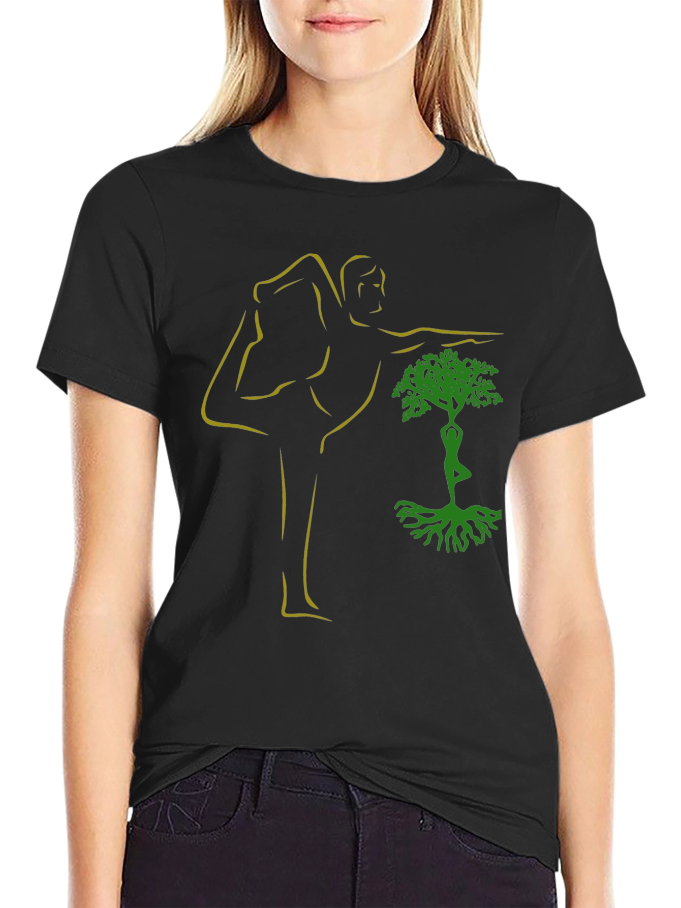 Yoga Tree Pose Graphic Black T-Shirt