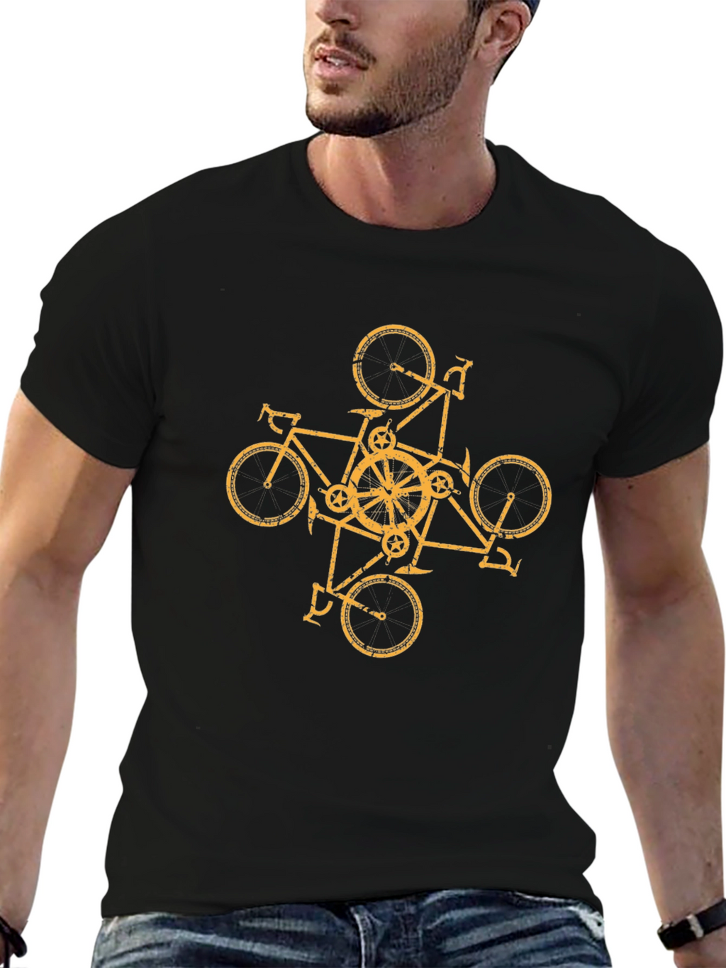 Bicycle Mandala Graphic Tee - Black Cotton Blend