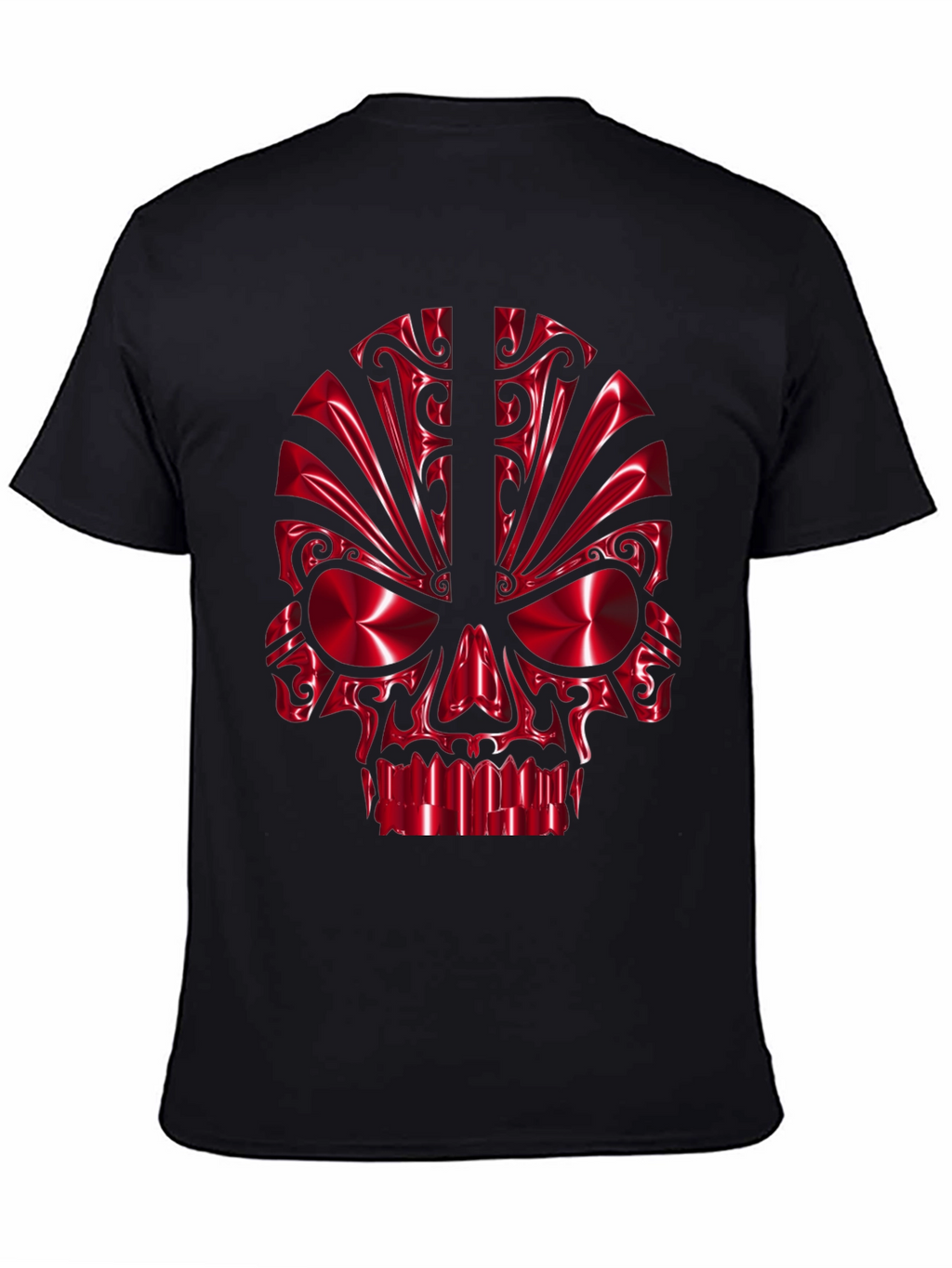 Red Chrome Skull Graphic Black T-Shirt