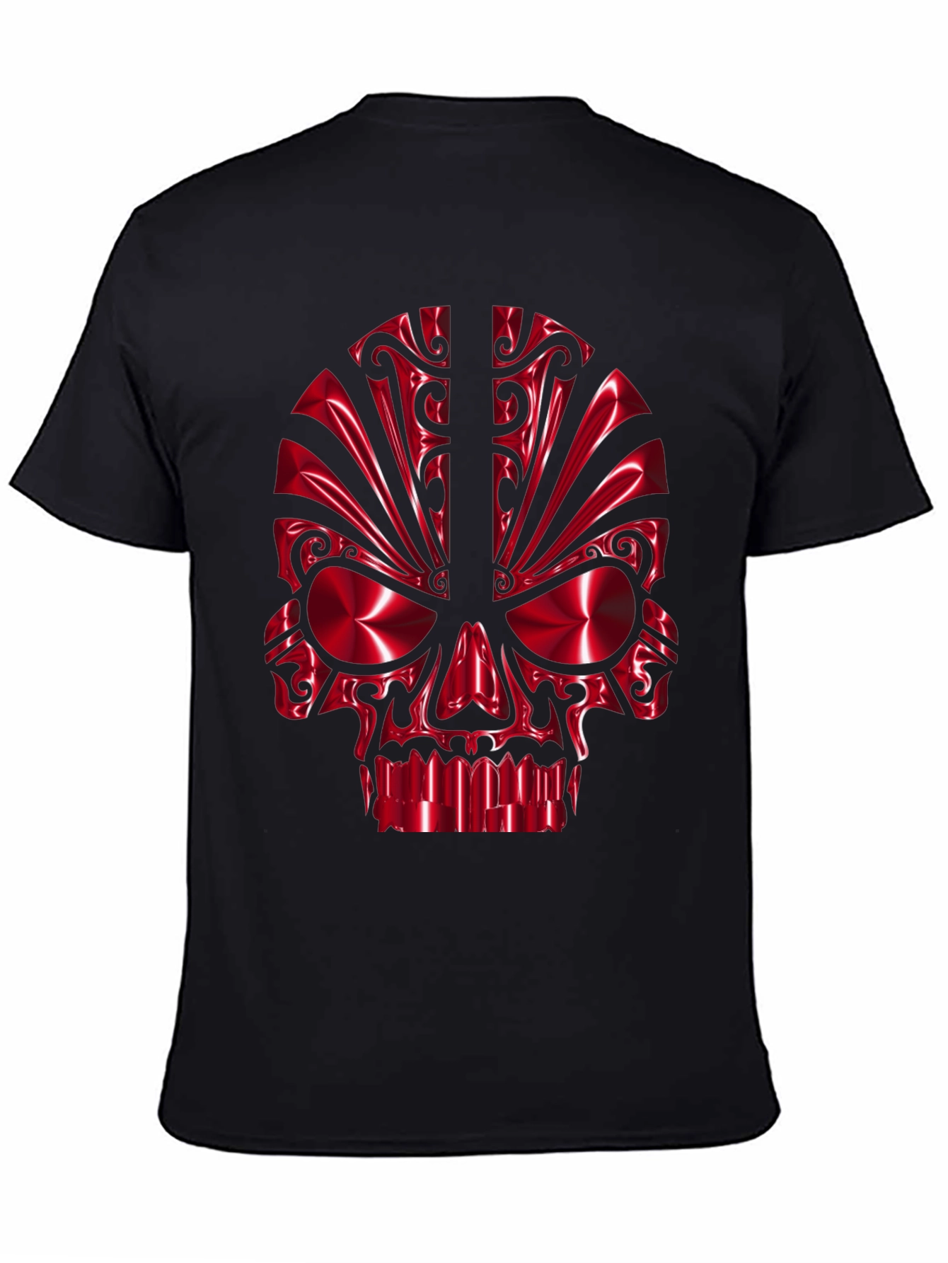 Red Chrome Skull Graphic Black T-Shirt