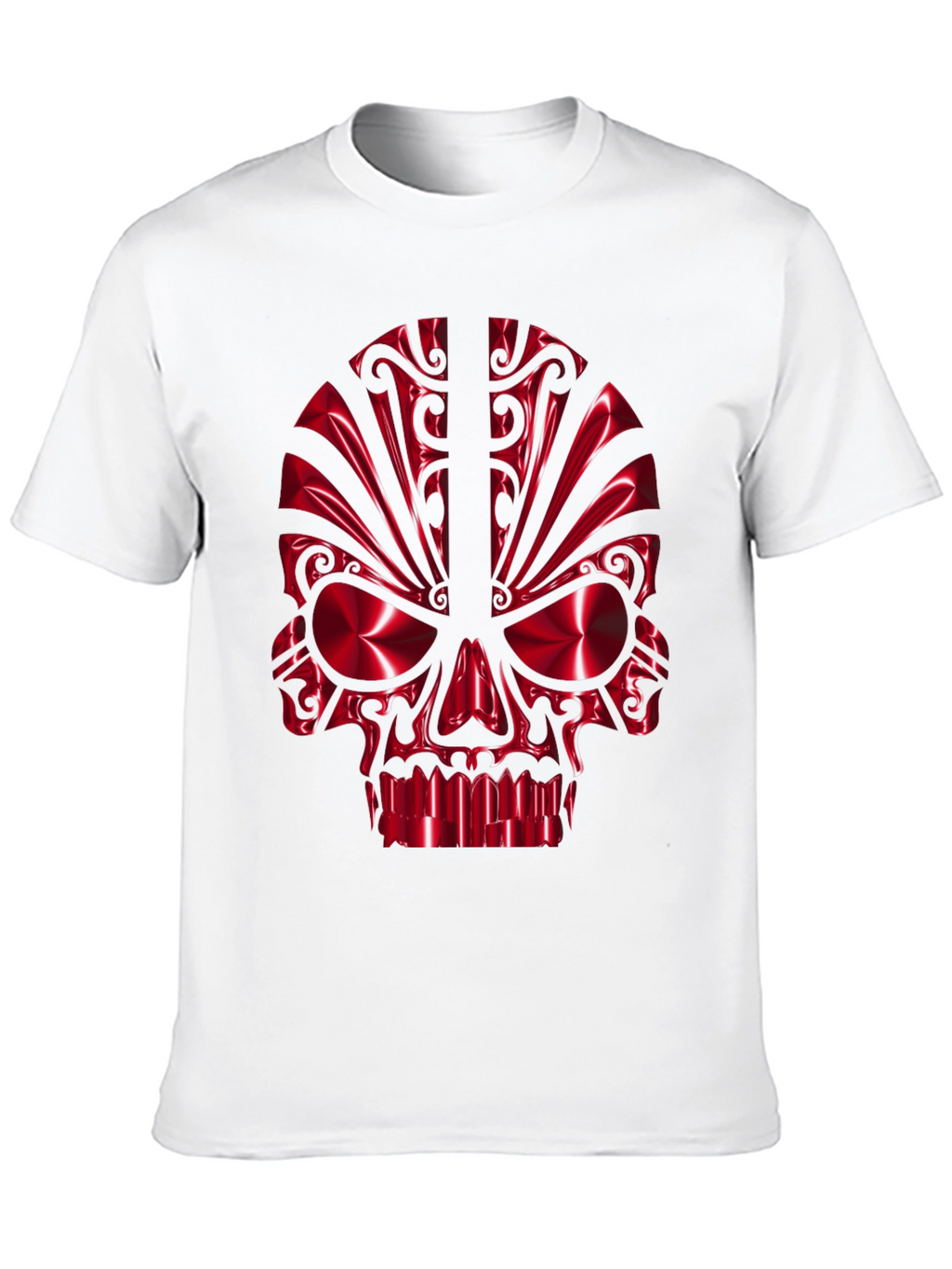 Red Chrome Skull Graphic Black T-Shirt