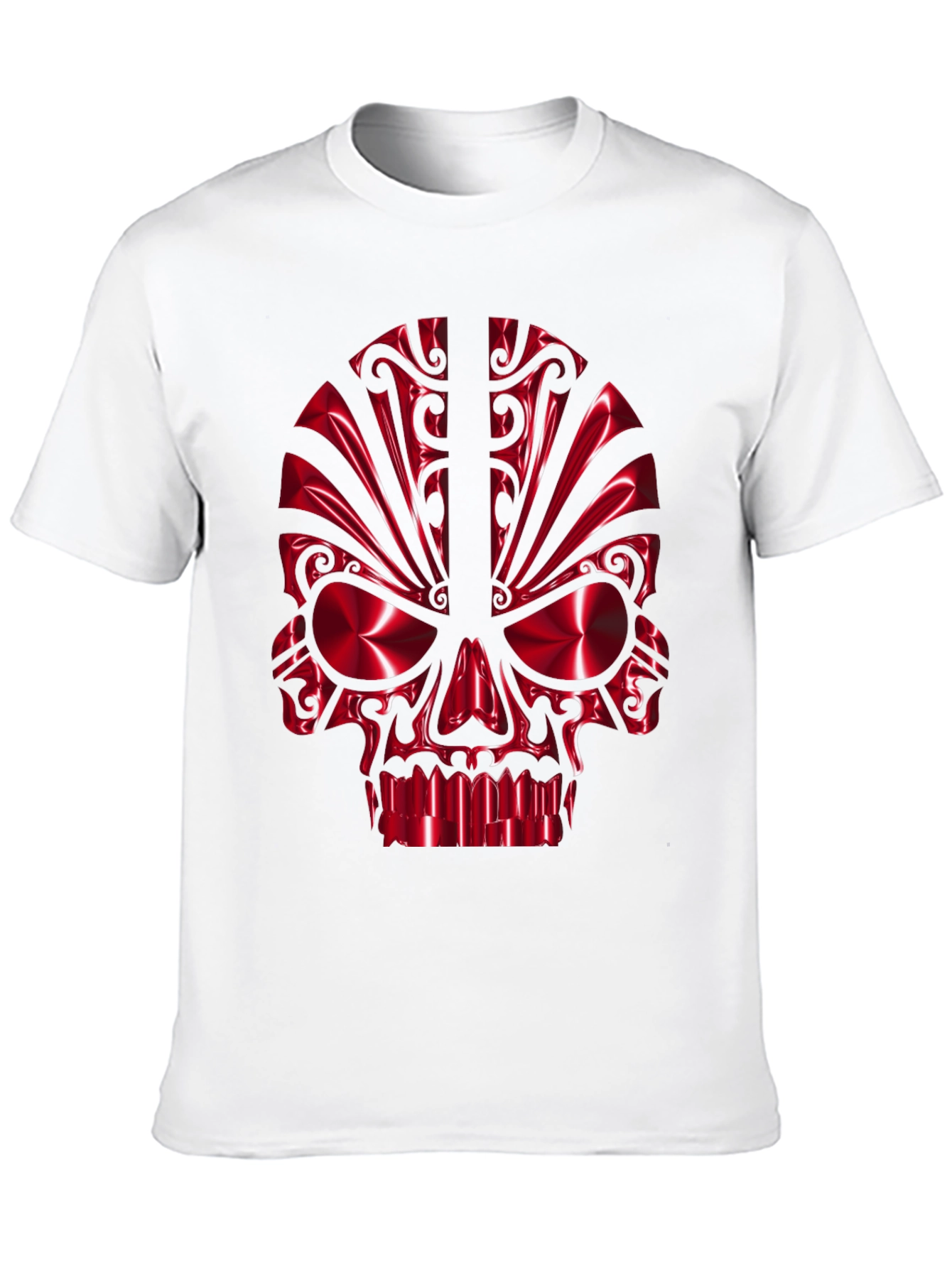 Red Chrome Skull Graphic Black T-Shirt