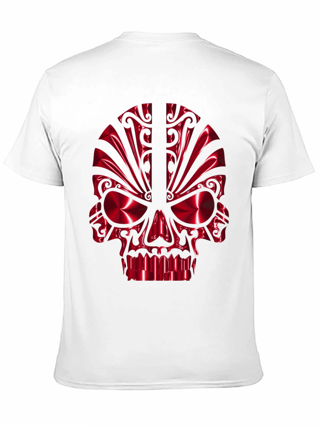 Red Chrome Skull Graphic Black T-Shirt