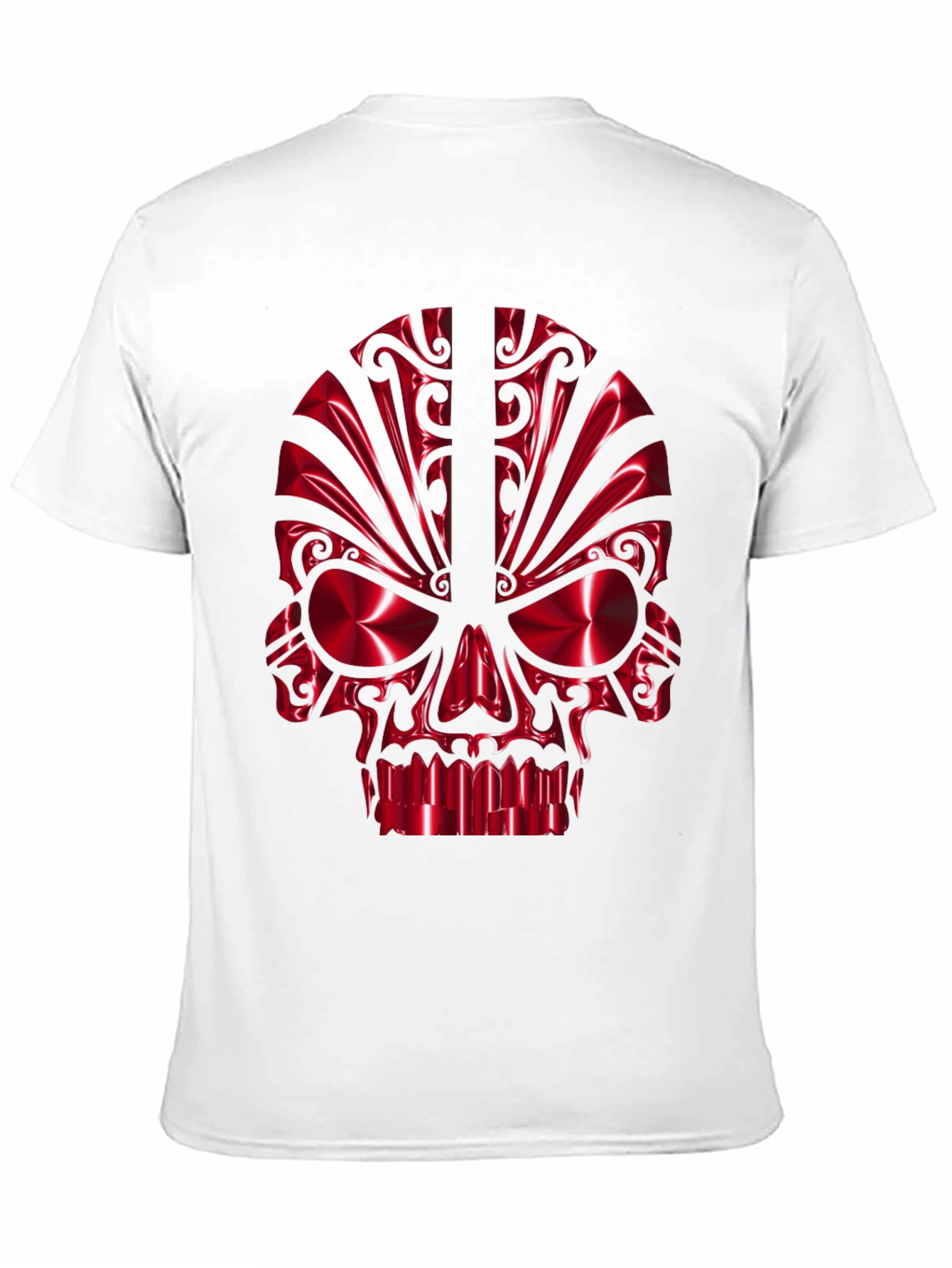 Red Chrome Skull Graphic Black T-Shirt
