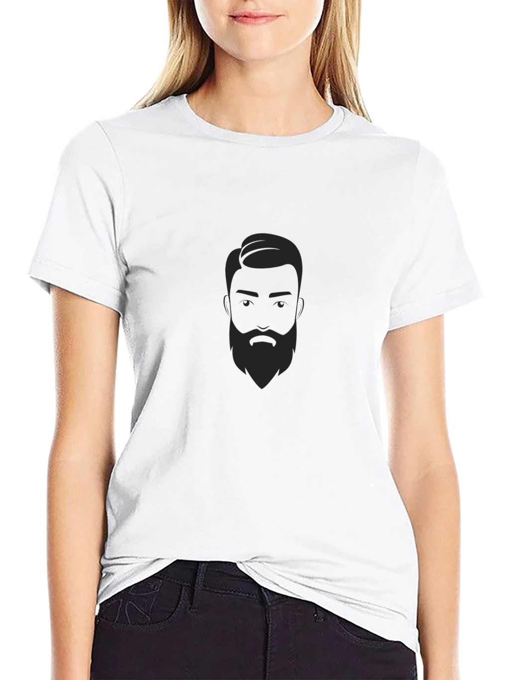 Mens Black Graphic Tee - Bearded Man Design