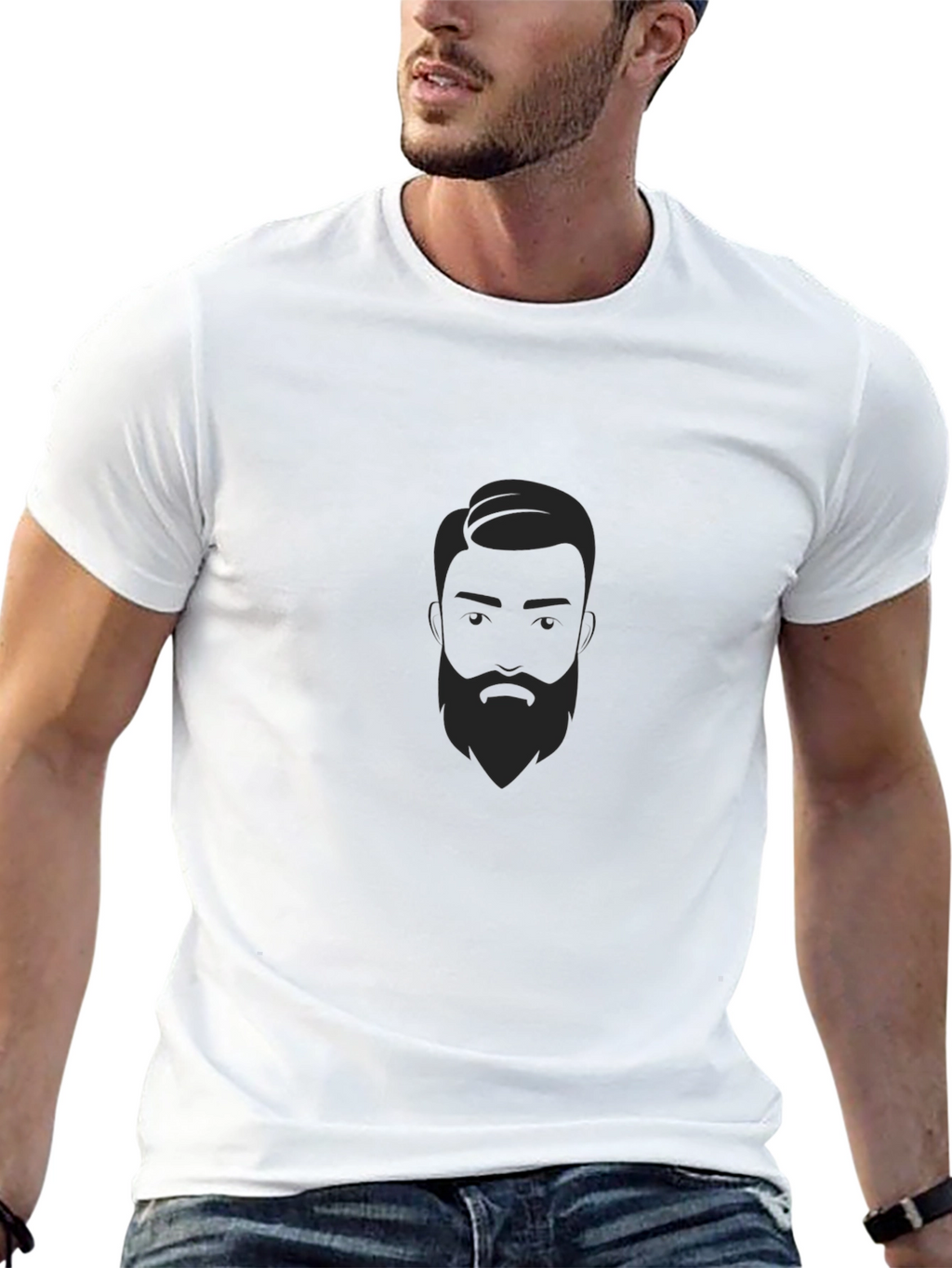 Mens Black Graphic Tee - Bearded Man Design