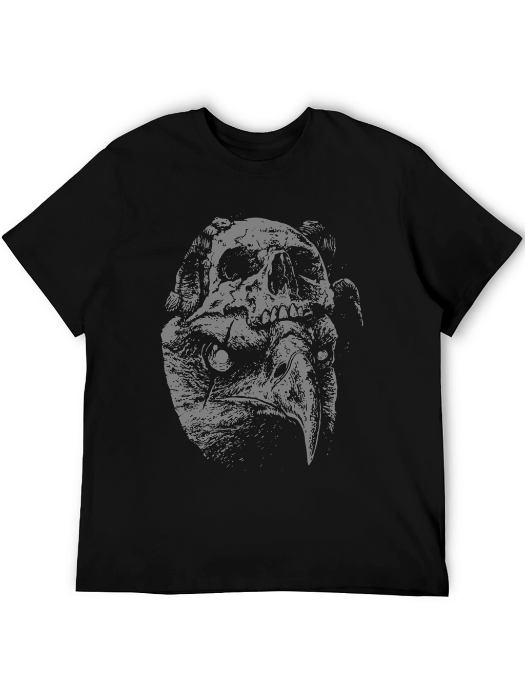 Skull Vulture Graphic Print Black T-Shirt