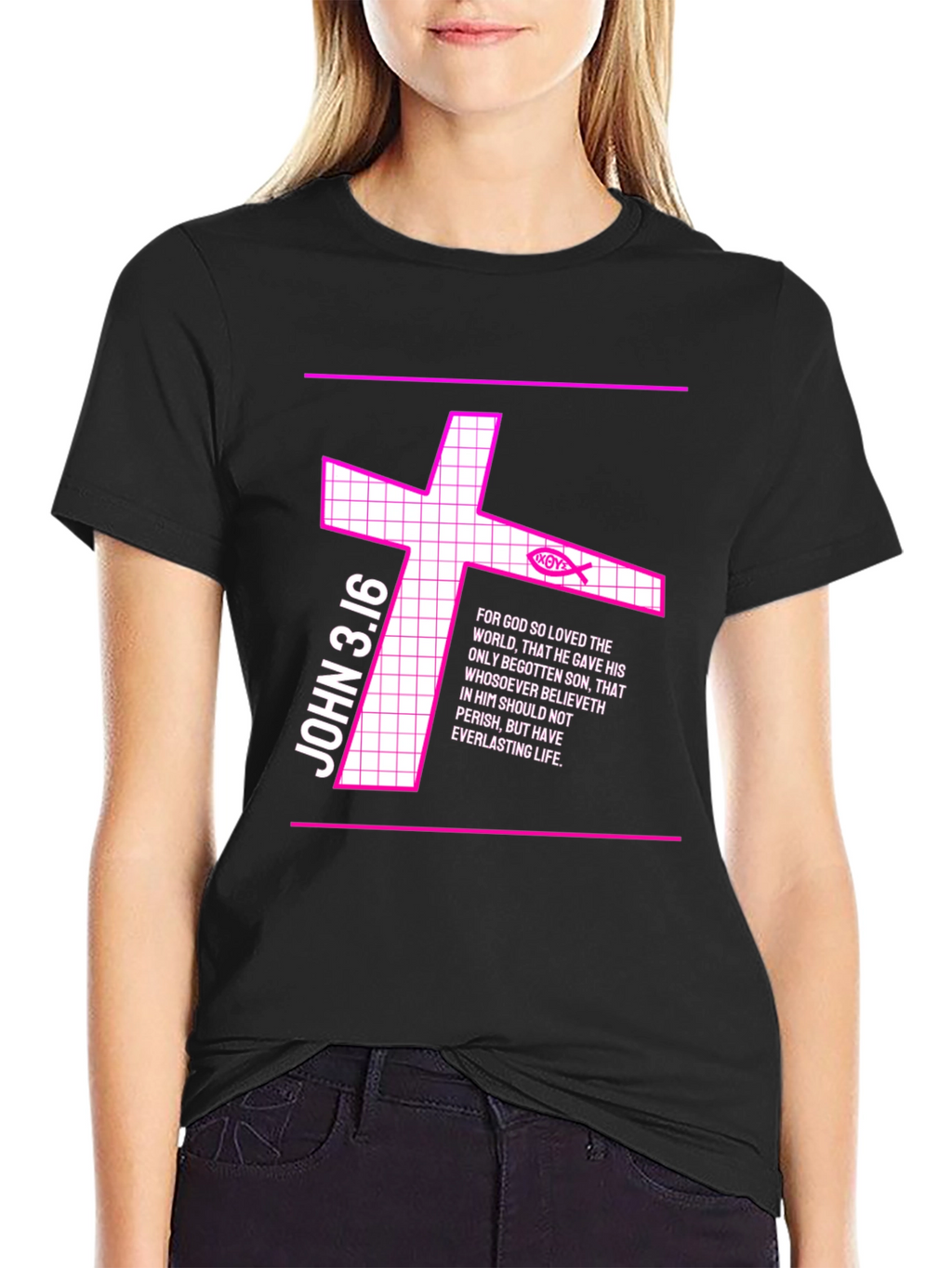 John 3:16 Graphic Tee - Christian Cross Design