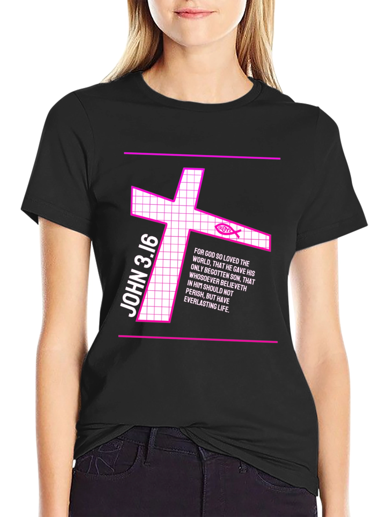 John 3:16 Graphic Tee - Christian Cross Design