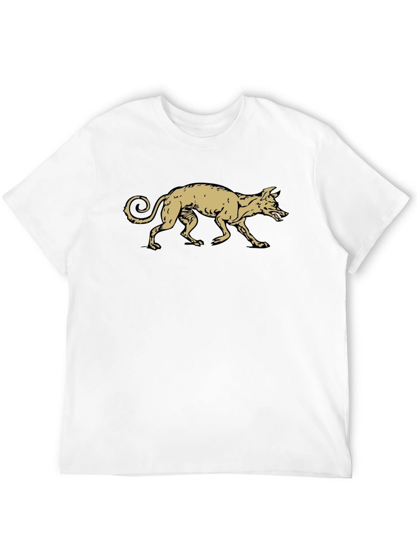 Black T-Shirt with Gold Running Dog Graphic