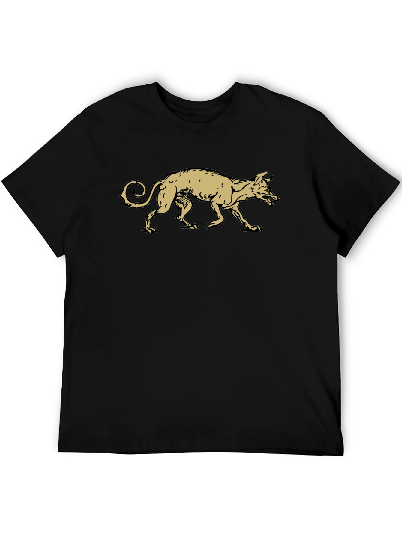 Black T-Shirt with Gold Running Dog Graphic