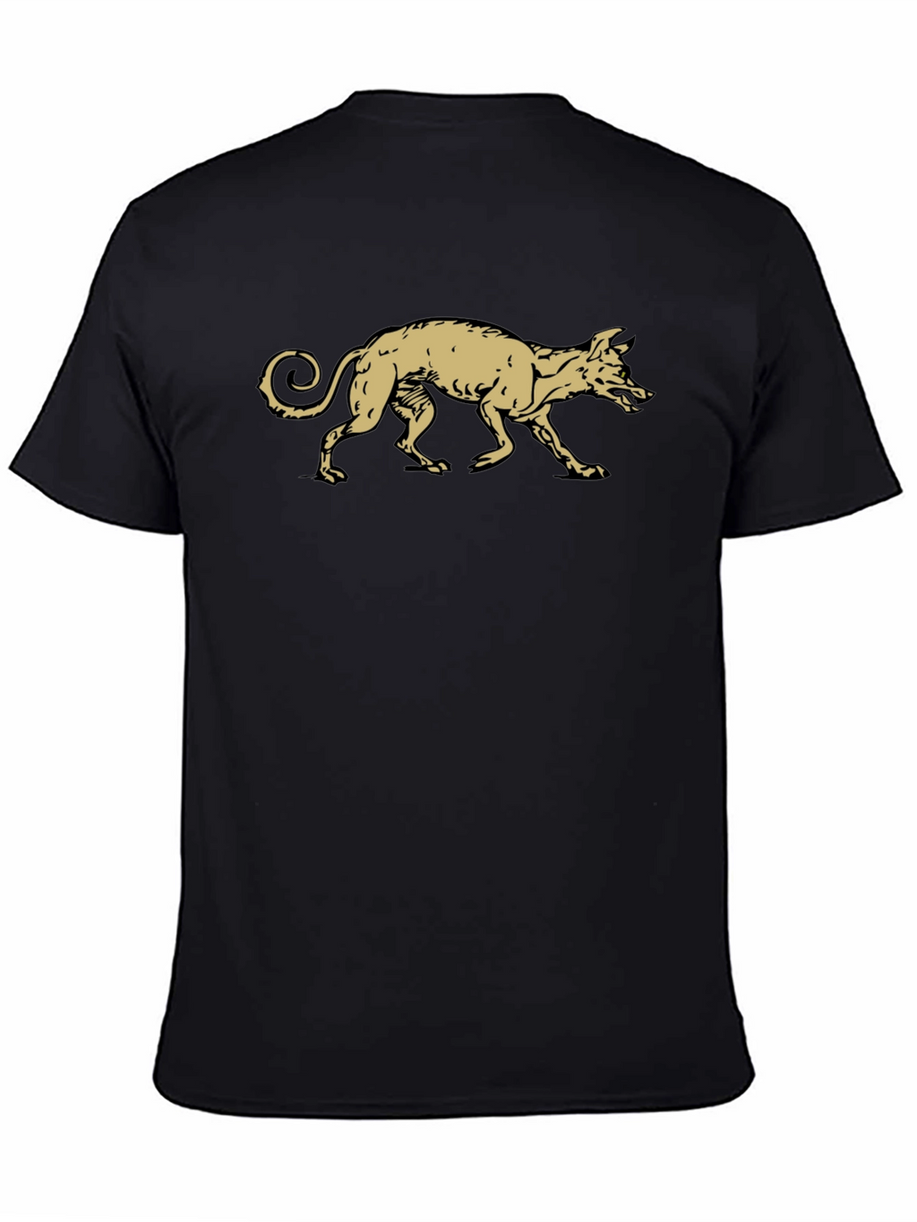 Black T-Shirt with Gold Running Dog Graphic