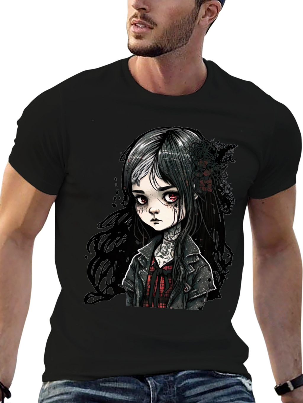 Gothic Doll Graphic Tee - Unisex Black T-Shirt