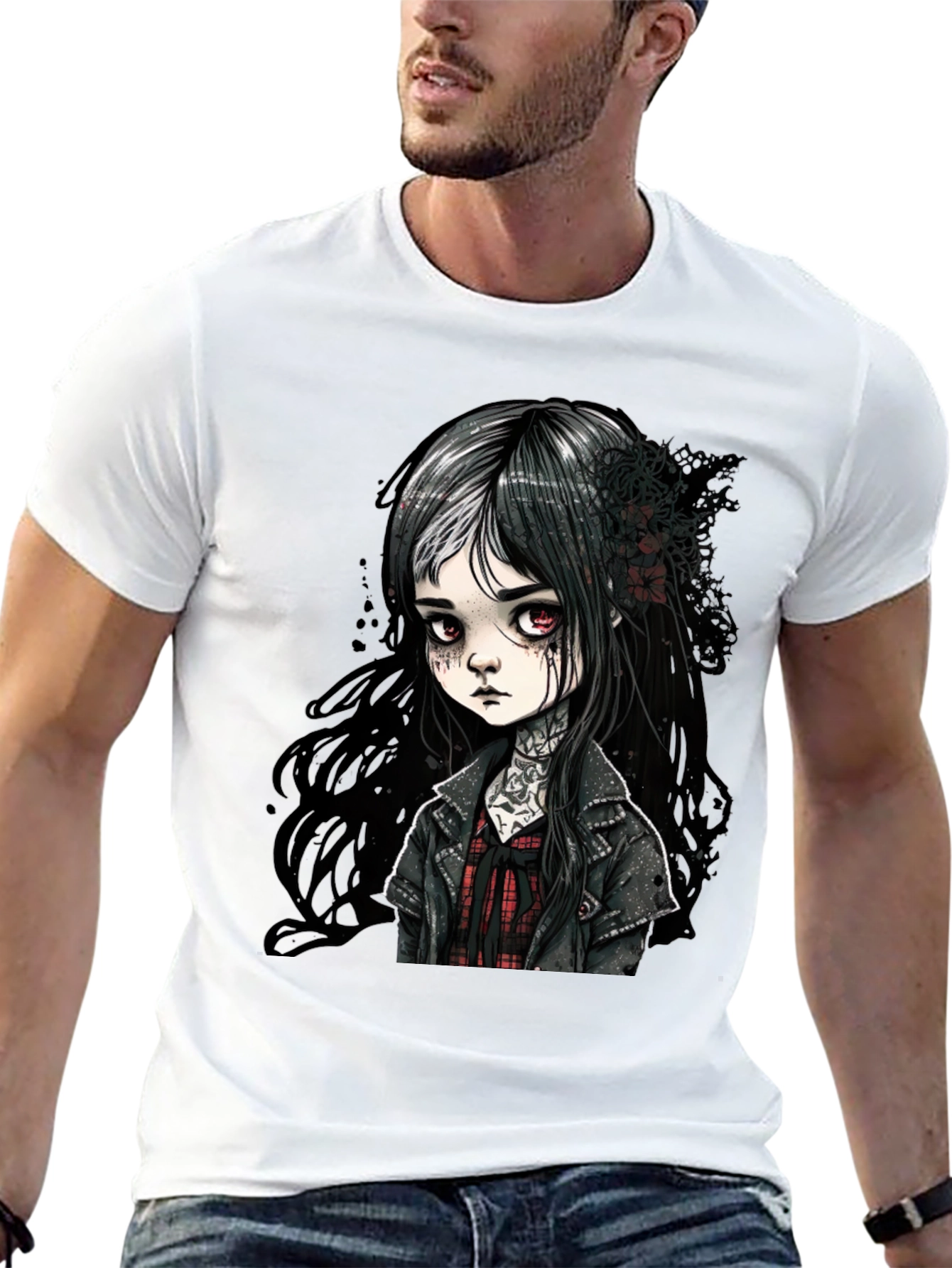 Gothic Doll Graphic Tee - Unisex Black T-Shirt
