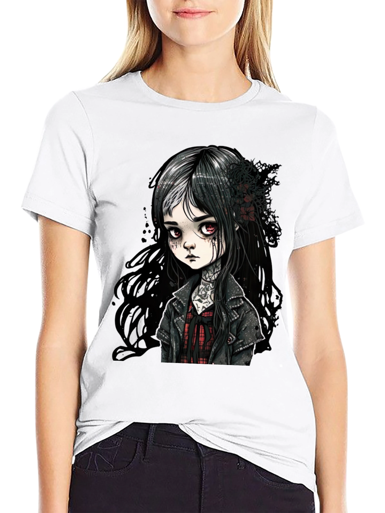 Gothic Doll Graphic Tee - Unisex Black T-Shirt