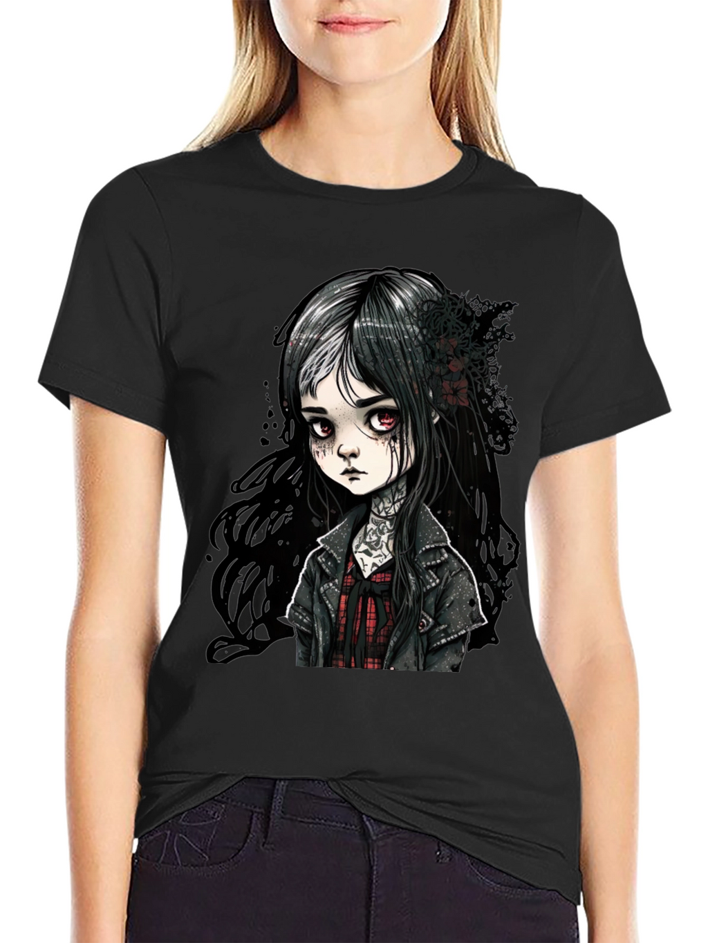 Gothic Doll Graphic Tee - Unisex Black T-Shirt