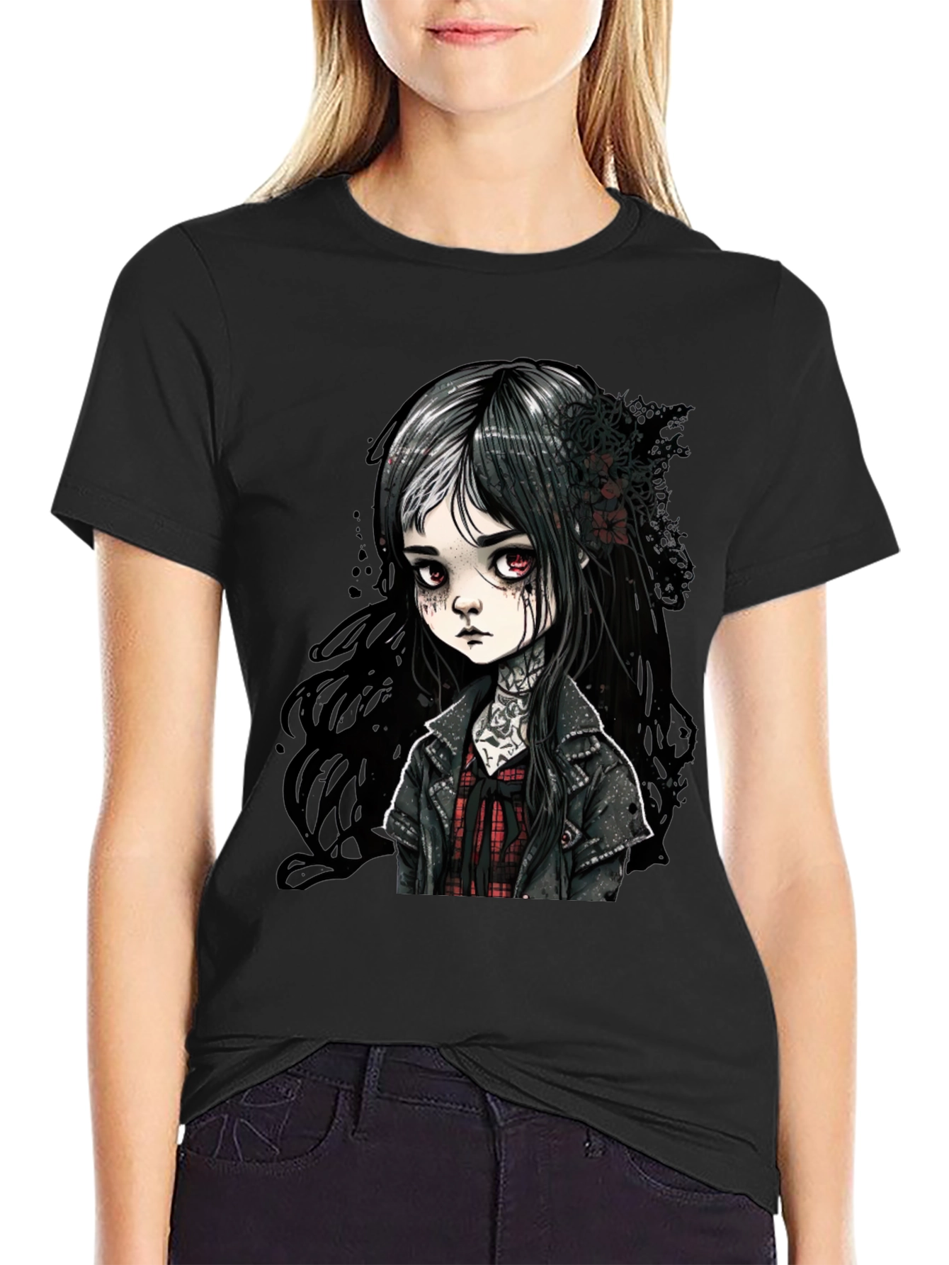 Gothic Doll Graphic Tee - Unisex Black T-Shirt