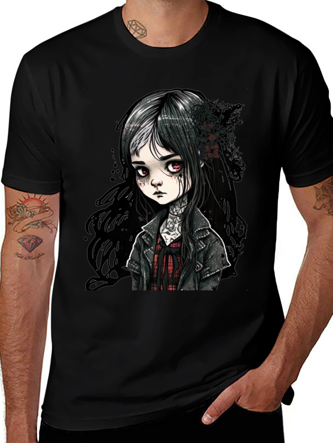 Gothic Doll Graphic Tee - Unisex Black T-Shirt
