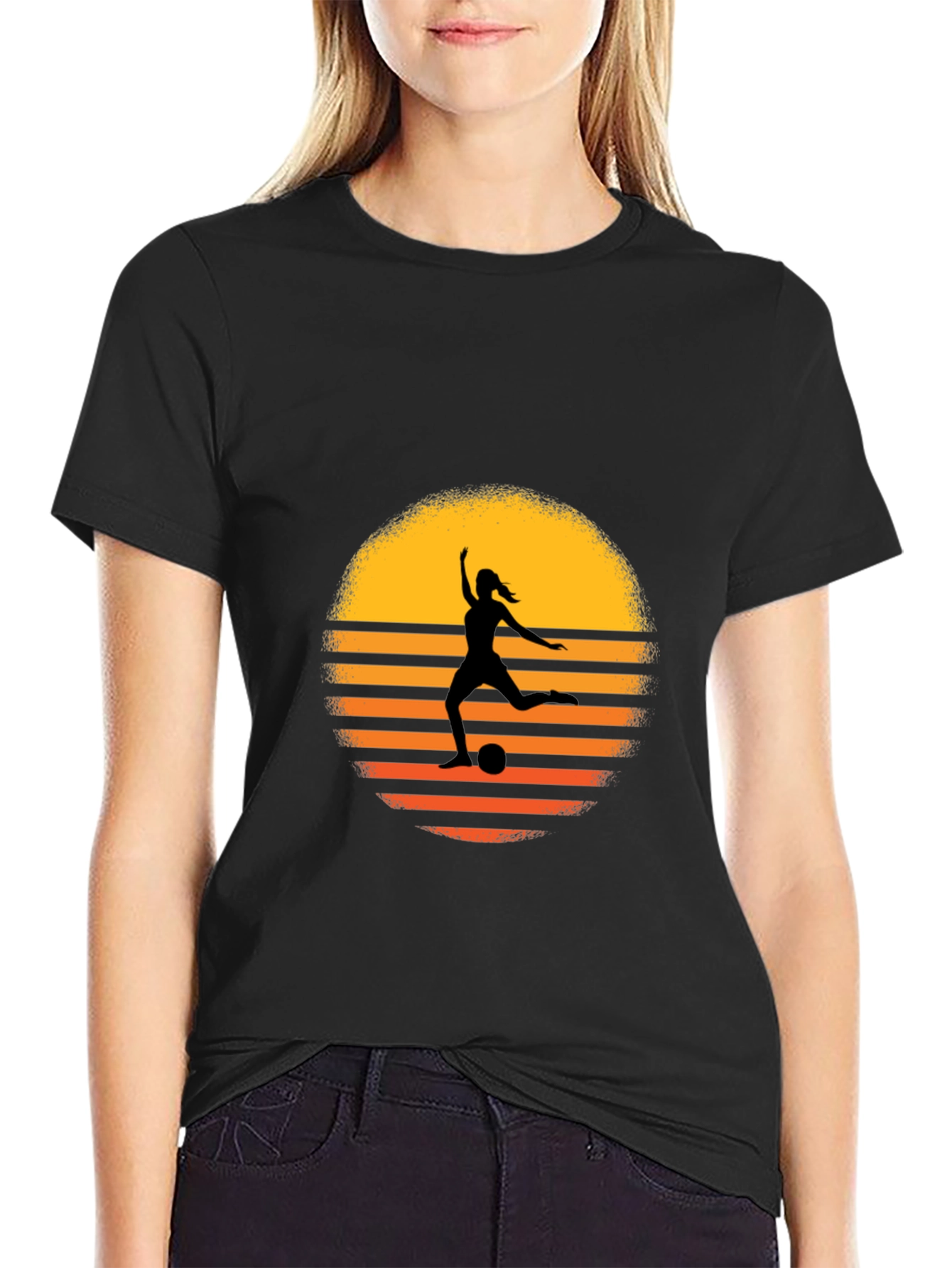 Sunset Soccer Silhouette Graphic Tee