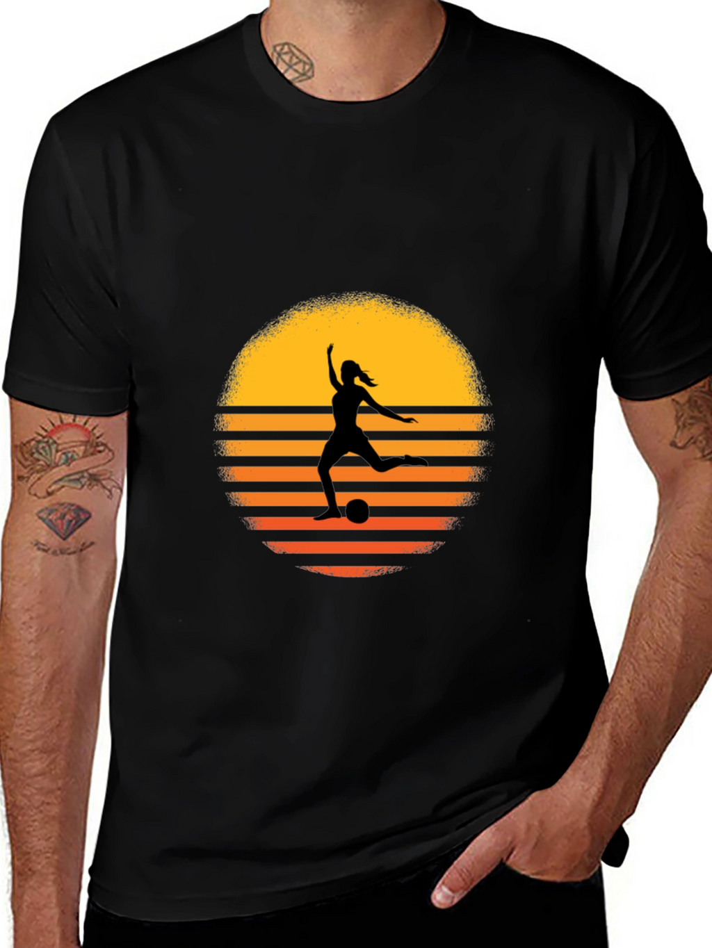 Sunset Soccer Silhouette Graphic Tee