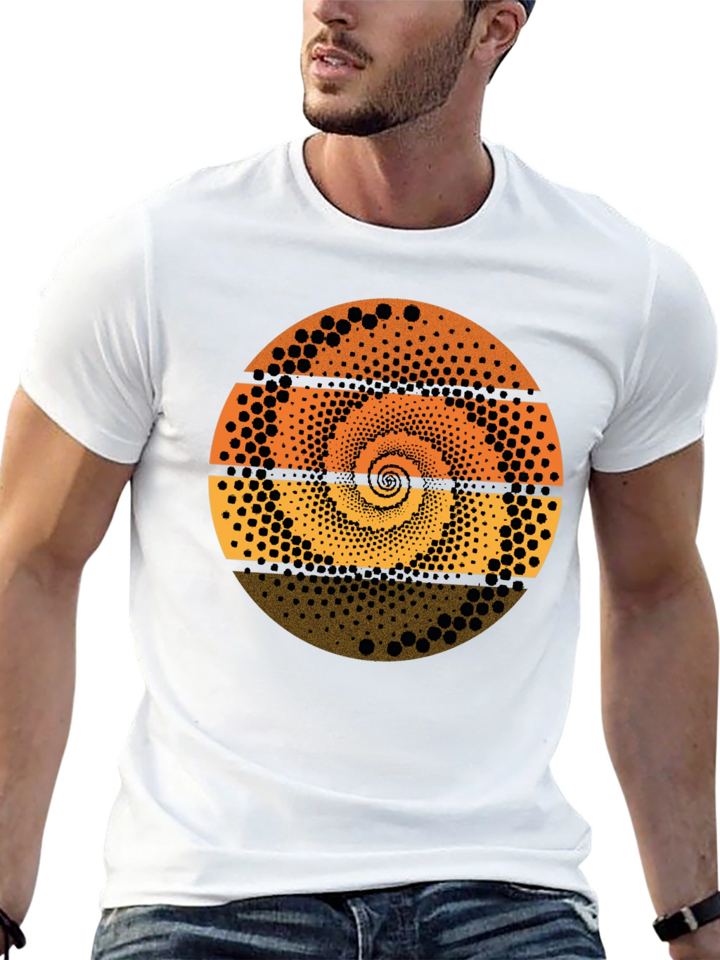 Abstract Dot Spiral Graphic Tee - Black Cotton T-Shirt