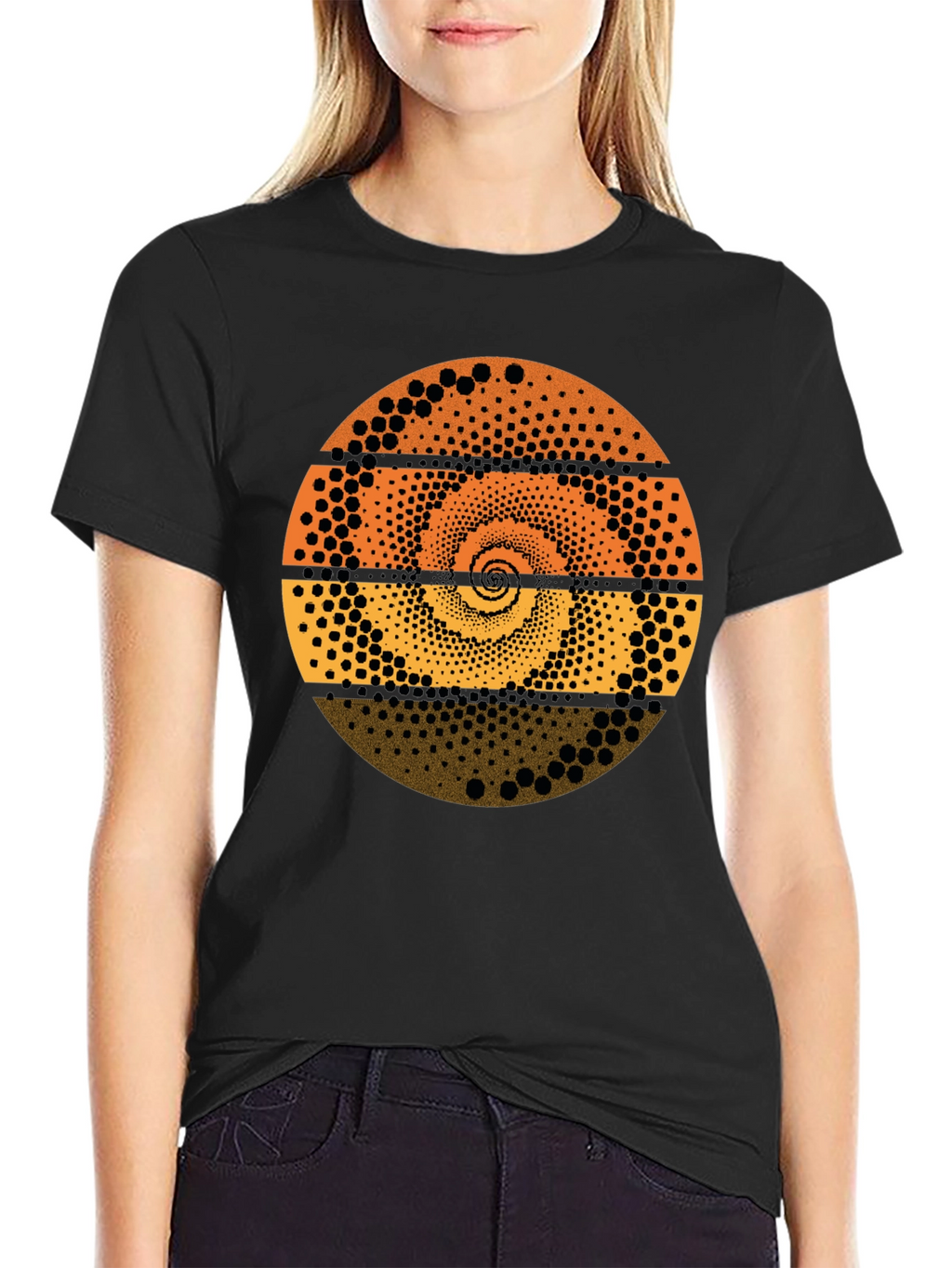 Abstract Dot Spiral Graphic Tee - Black Cotton T-Shirt