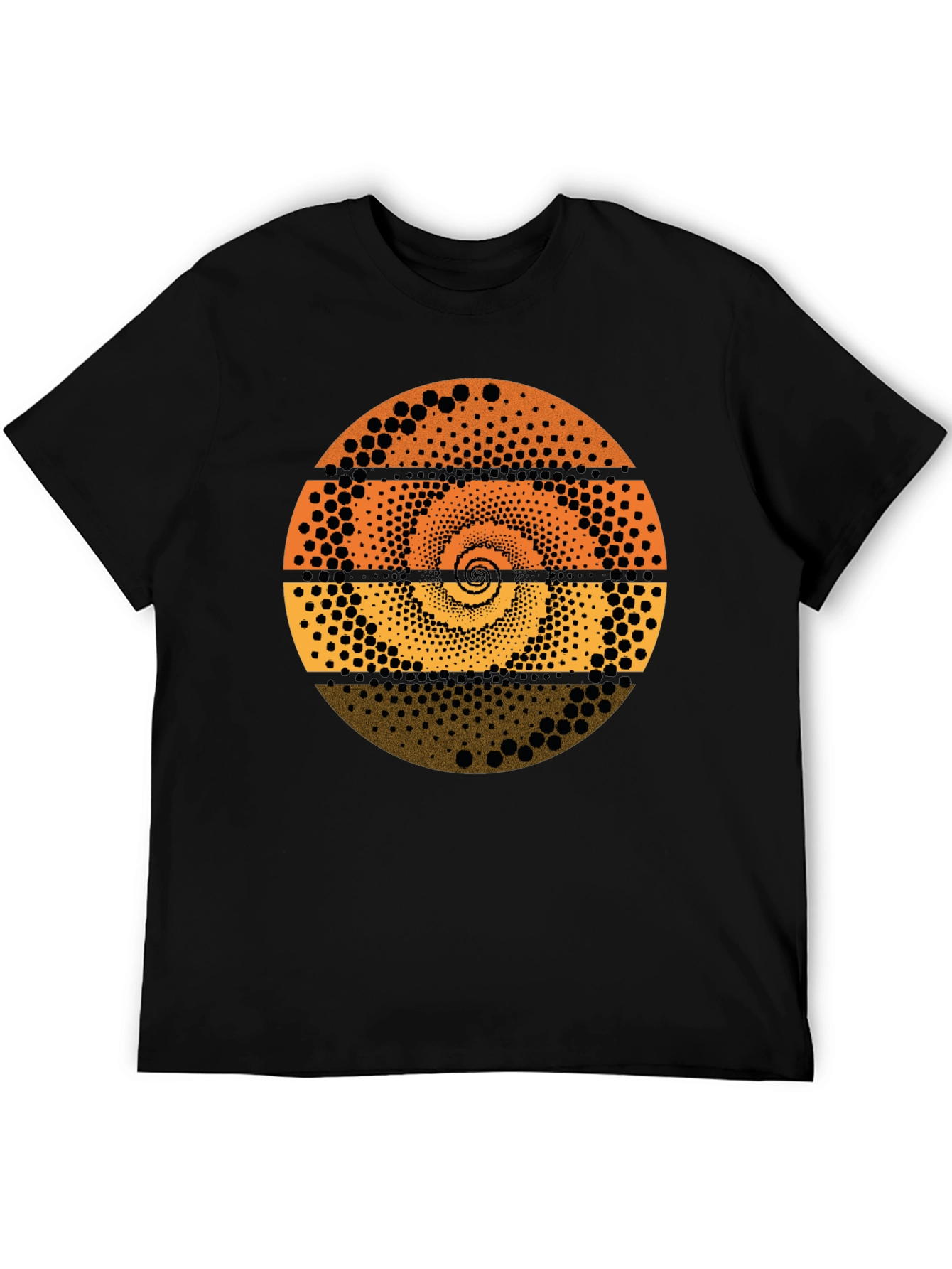 Abstract Dot Spiral Graphic Tee - Black Cotton T-Shirt